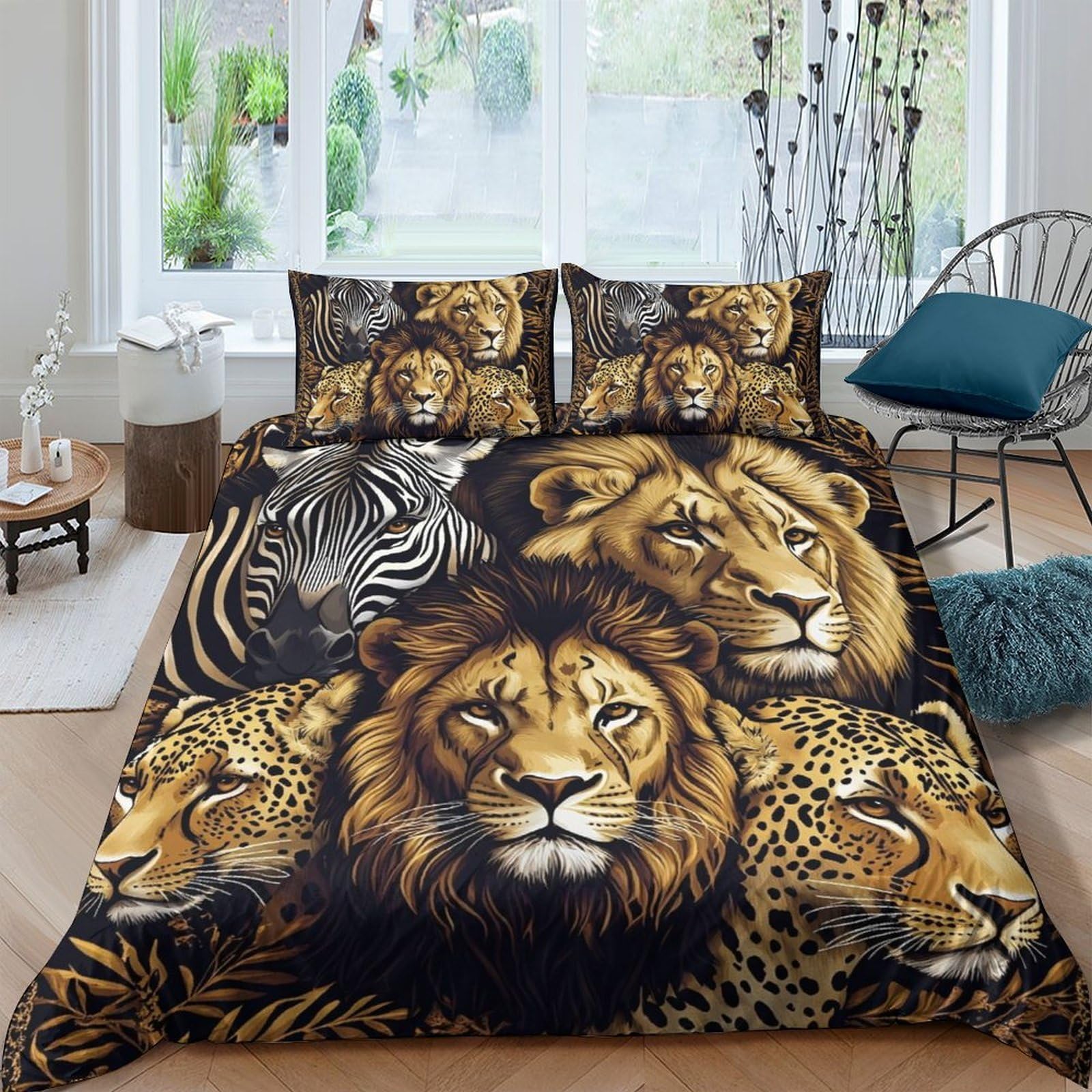 Ctjqhvkz Style-2 3D Printed Lion Safari Fitted Sheet Microfiber Soft Breathable Leopard Zebra Mattress Cover For Bedroom Decor Single（135X200cm）