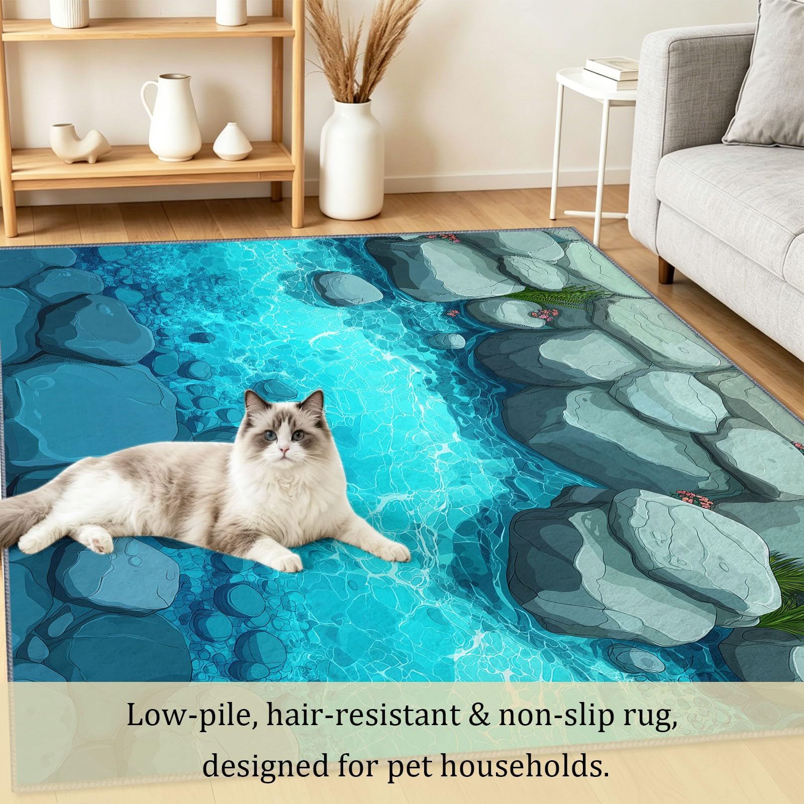 Grand Tapis Salon 140x200cm Piscine Cartoon, Tapis de Salon Lavable en Machine Antidérapant à Poil Ras, Rocher Gris Doux Tapis Chambre Adulte pour Salle à Manger Couloir
