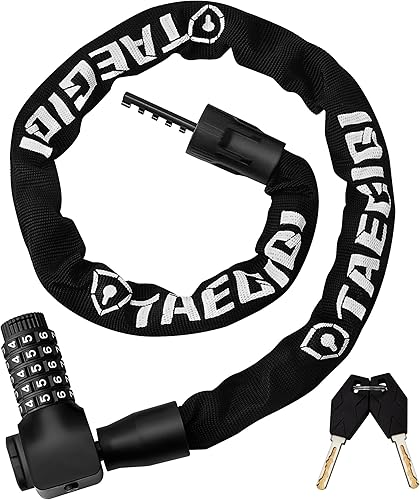 Cerradura de bicicleta mejorada, cerradura de cadena de bicicleta con 2 formas de desbloqueo, combinación reiniciable de 5 dígitos y 2 llaves,