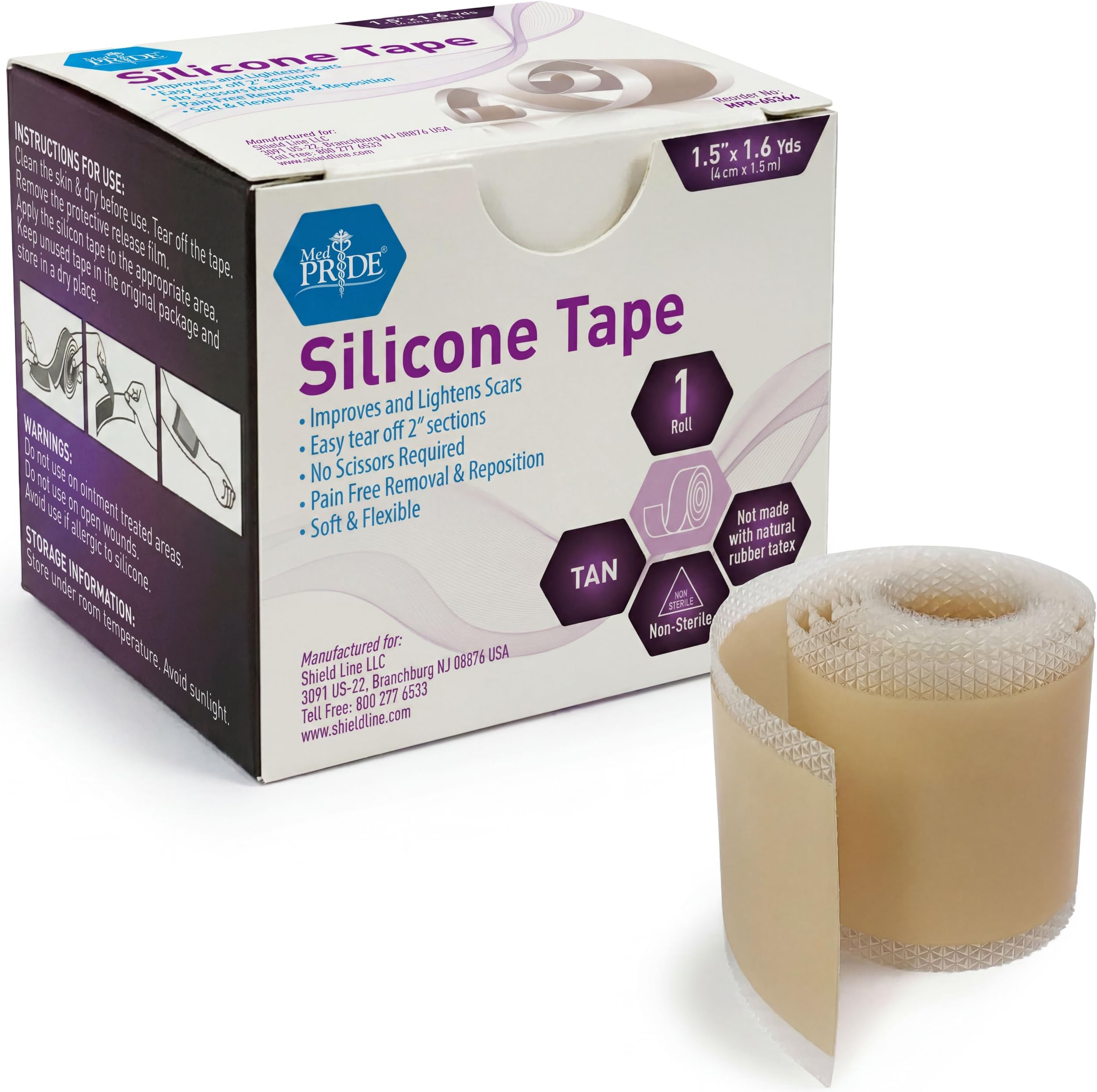 Medical-Grade Silicone Wound and Scar Tape Roll 1.5 in X 1.6 Yards, Pain-Free Removal, Easy-Tear, Waterproof, Latex-Free