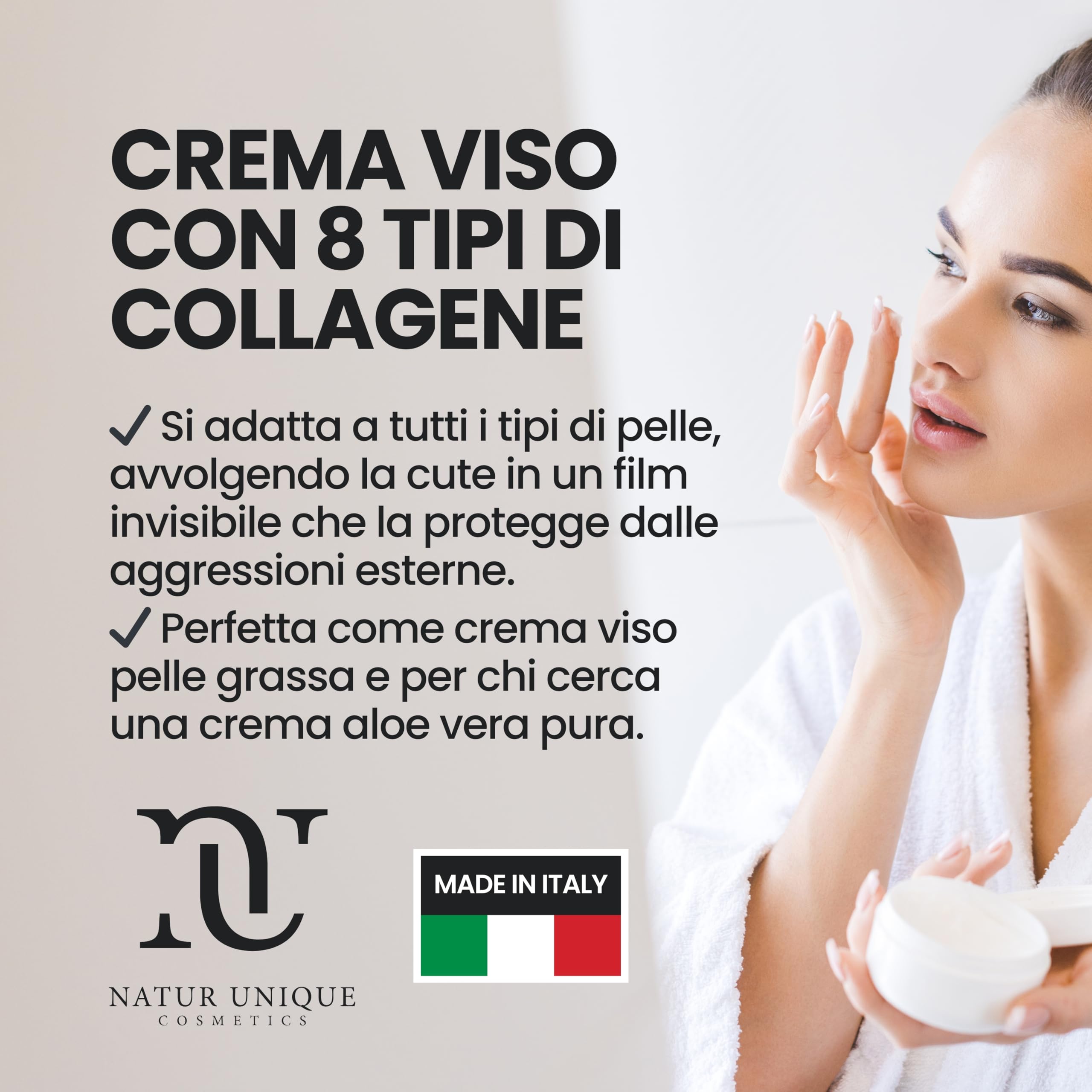 Ialucollagen Collagen Intensive Crema Viso Natur Unique | 8 Tipi di Collagene Marino | Con Acido Ialuronico e Succo di Aloe | Crema Viso Antirughe e Idratante per Tutti i Tipi di Pelle | 50 ml