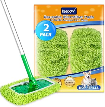 KEEPOW 2 Pack Reusable Chenille Microfiber Mop Pads Compatible with Swiffer Sweeper
