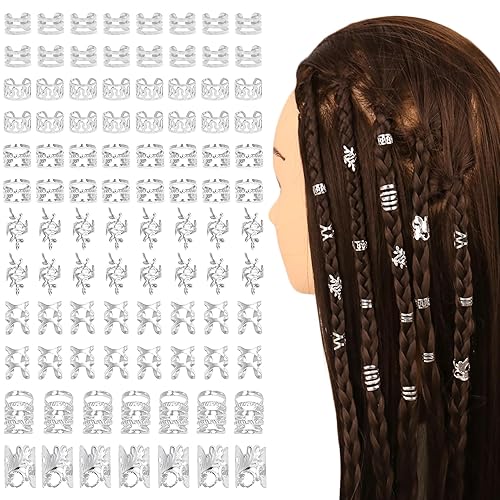Miniatura 2 de 210 cuentas de rasta, puños para el cabello, anillos de trenzado plateados, dijes dorados para trenzas locales, joyas de metal ajustables y