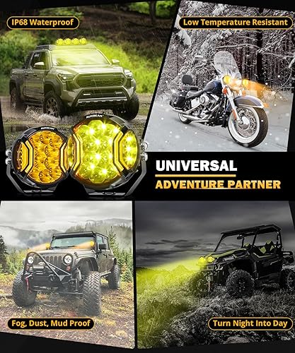 Miniatura 6 de Auxbeam Vaina de luz antiniebla lateral de 5 pulgadas, 172 W, luz ámbar DRL serie V-Ultra de 20400 lm, luces LED redondas para todo terreno, barra