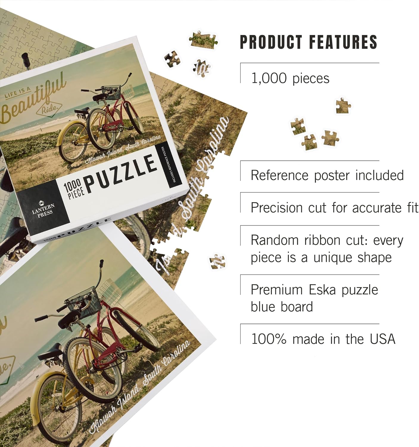 Kiawah Island, South Carolina, Life is a Beautiful Ride, Beach Cruisers (1000 Piece Puzzle, Challenging Jigsaw Puzzle for Adults, Made in USA)