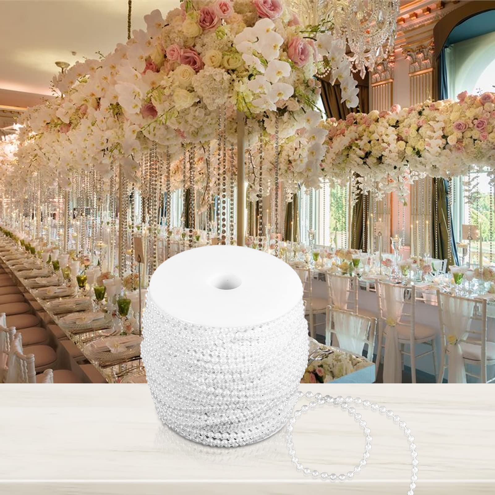 VIFERR Perlengirlande 50m - 3mm Angelschnur Mit Perlen Für Hochzeitsdeko