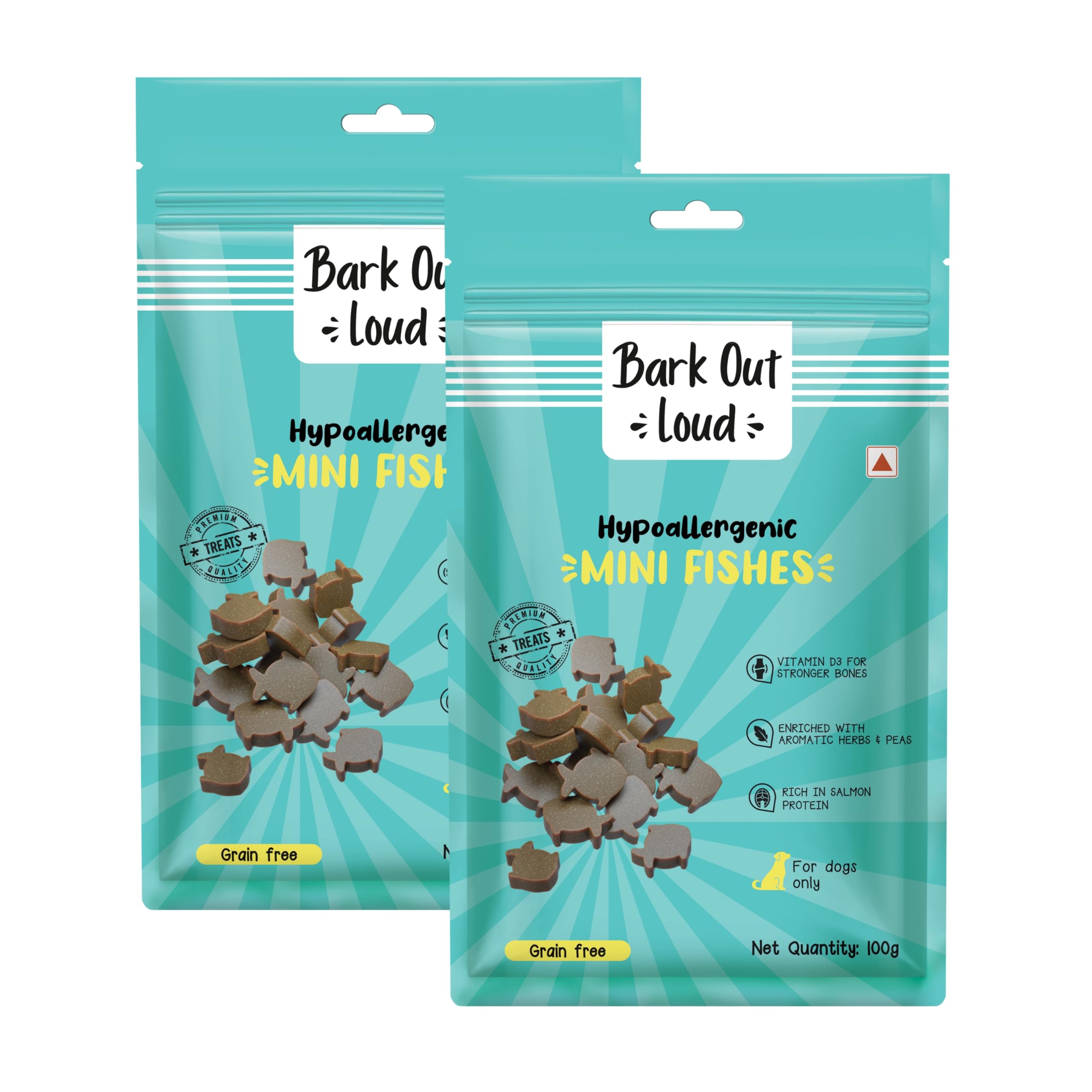 BARK OUT LOUD - Mini Fishes Dog Kibble Treats|Hypoallergenic/Grain-Free|Soft Chews With Biotin|Salmon,Peas & Aromatic Herbs|Protein-Packed Snacks For Adult Dogs (200 G)