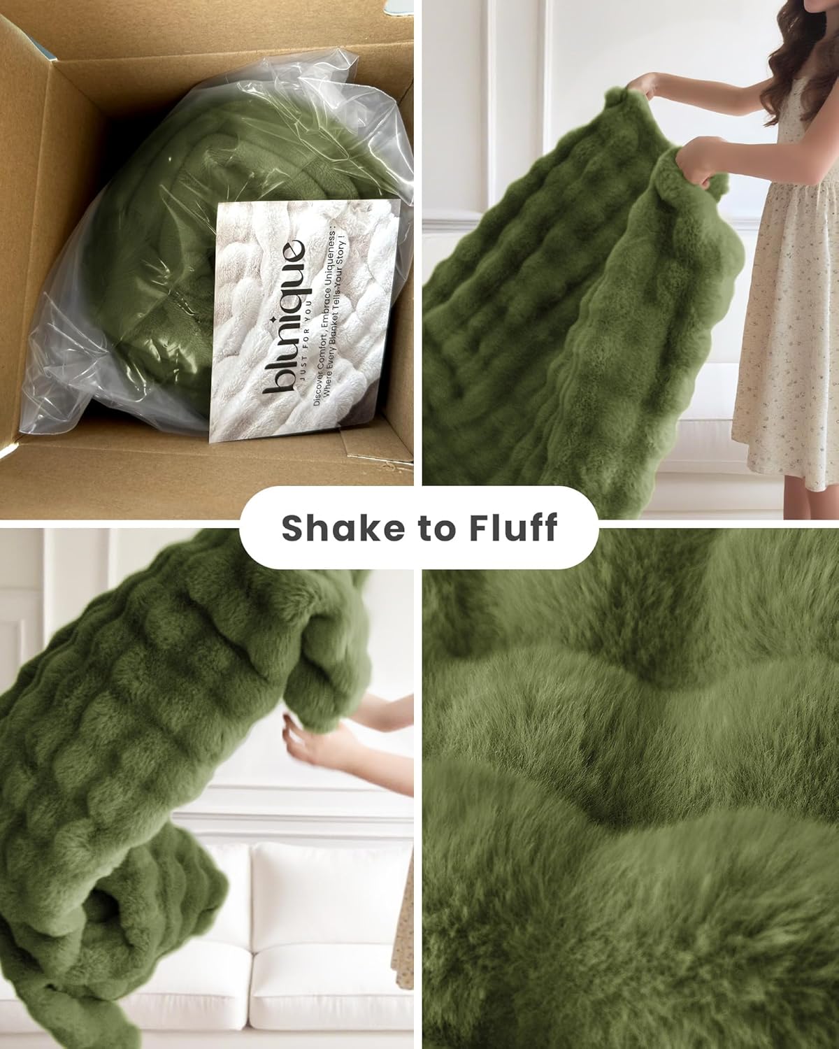 Ultra Soft Cozy Faux Fur Throw Blanket, Fuzzy Plush Thick Bubble Blanket, Oversize Luxury Fluffy Blanket for Couch, Bed, and Living Room, 60x80 Inches, Green - Image 9