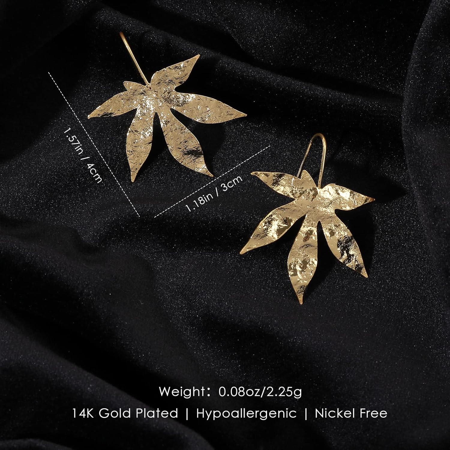 Gold Leaf Earrings for Women Lightweight Statement Palm Leaves Drop Dangle Fall Earring Ginkgo Dangling Monstera Big Filigree Boho Hook Jewelry Birthday Valentine's Day Gift - Image 6