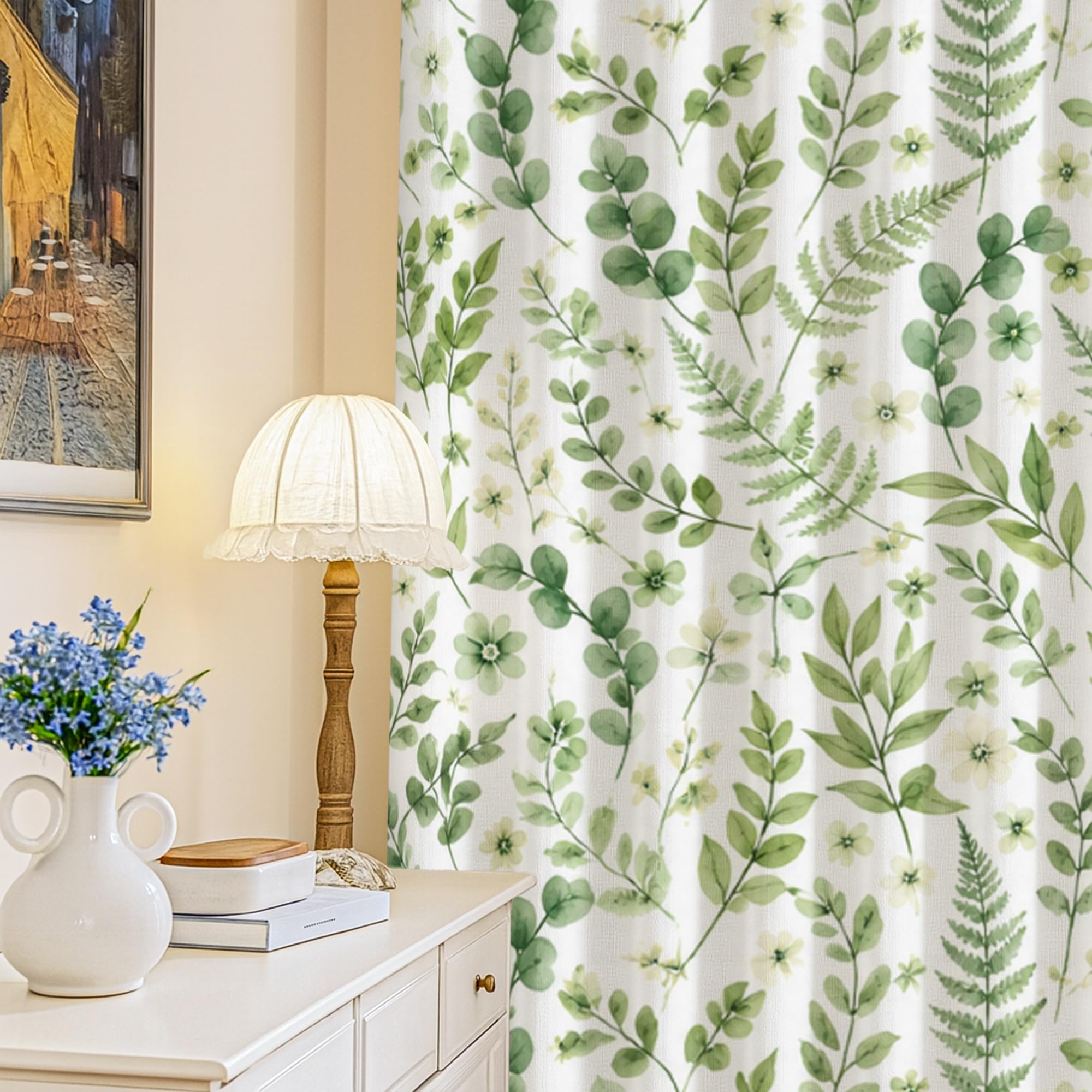 Rideaux occultants verts à motif fougère 132x213 cm pour fenêtres de chambre
