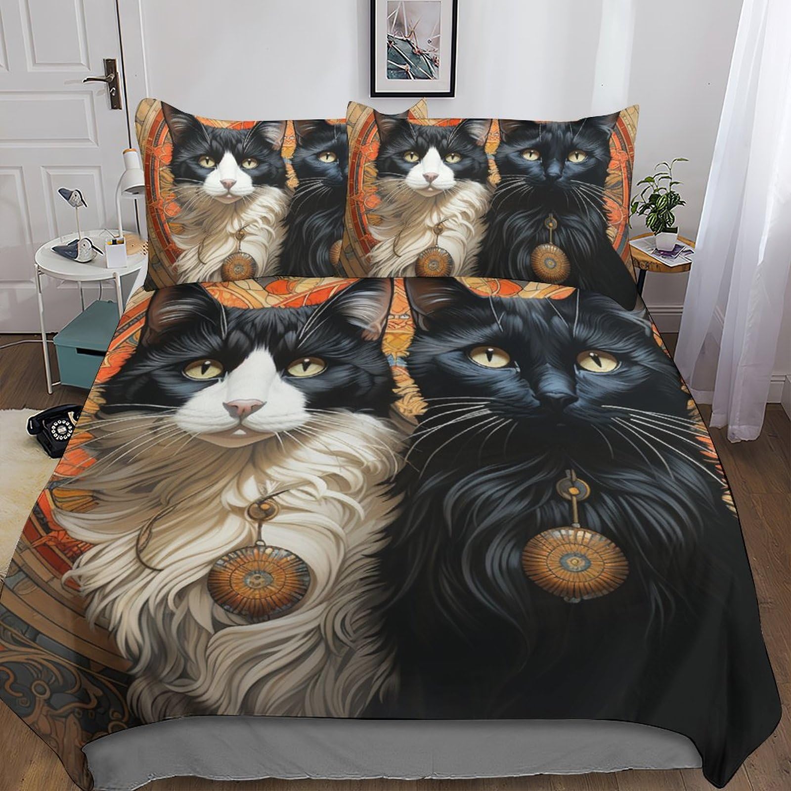 Housse de couette chat parure de lit microfibre pour chambre ado et enfant
