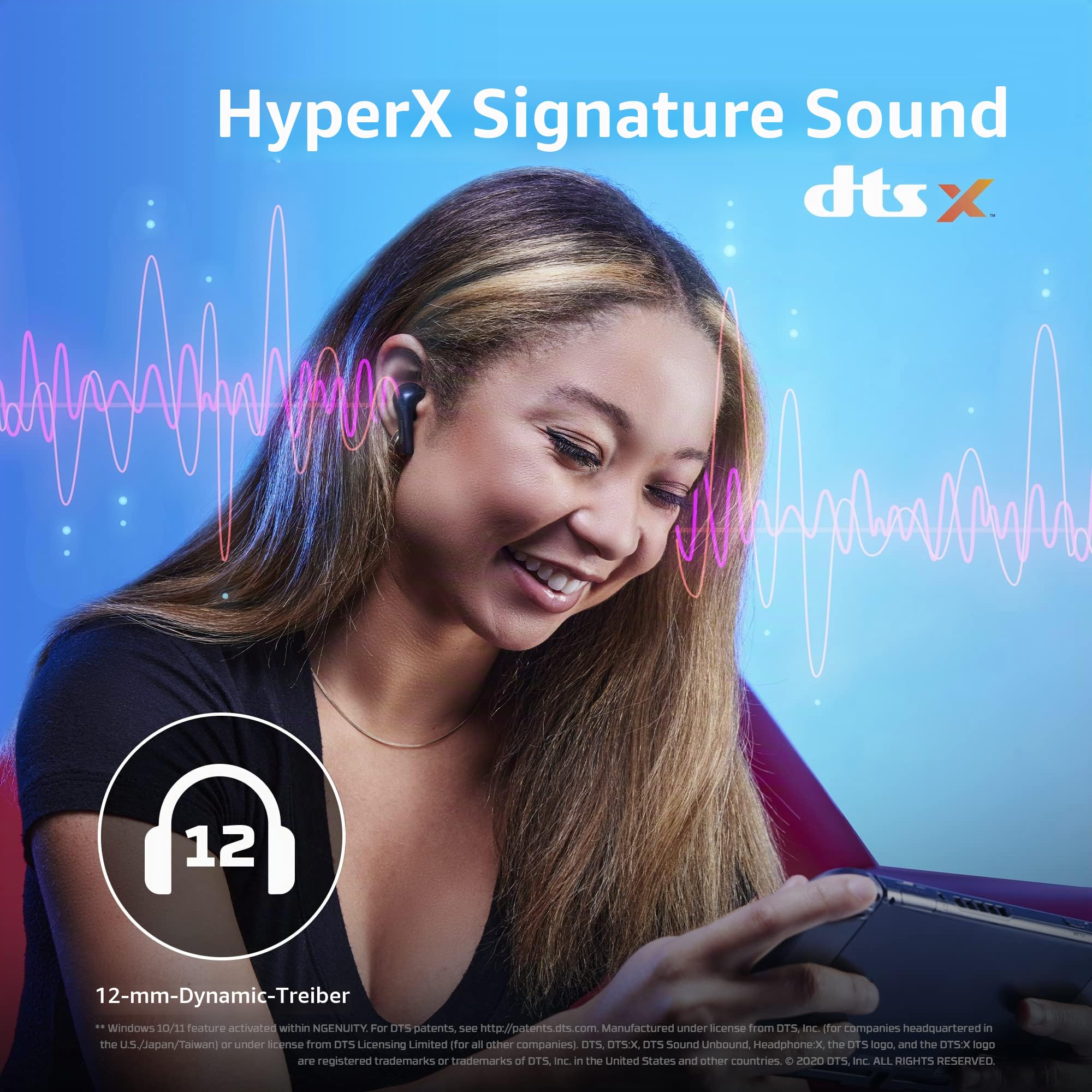 HyperXCloud MIXBuds-EchtekabelloseOhrhörer,Bluetooth-kompatibel,Low-Latency-Gaming-Modus,USB-CWireless-Adapter,langlebigerAkku,12-mm-Treiber,Silikon-Ohrpolsterin3Größen,DTSHeadphone:X
