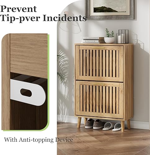 Miniatura 4 de Armario de almacenamiento de zapatos con 2 cajones abatibles, armario estrecho para zapatos para entrada, organizador de zapatos independiente con