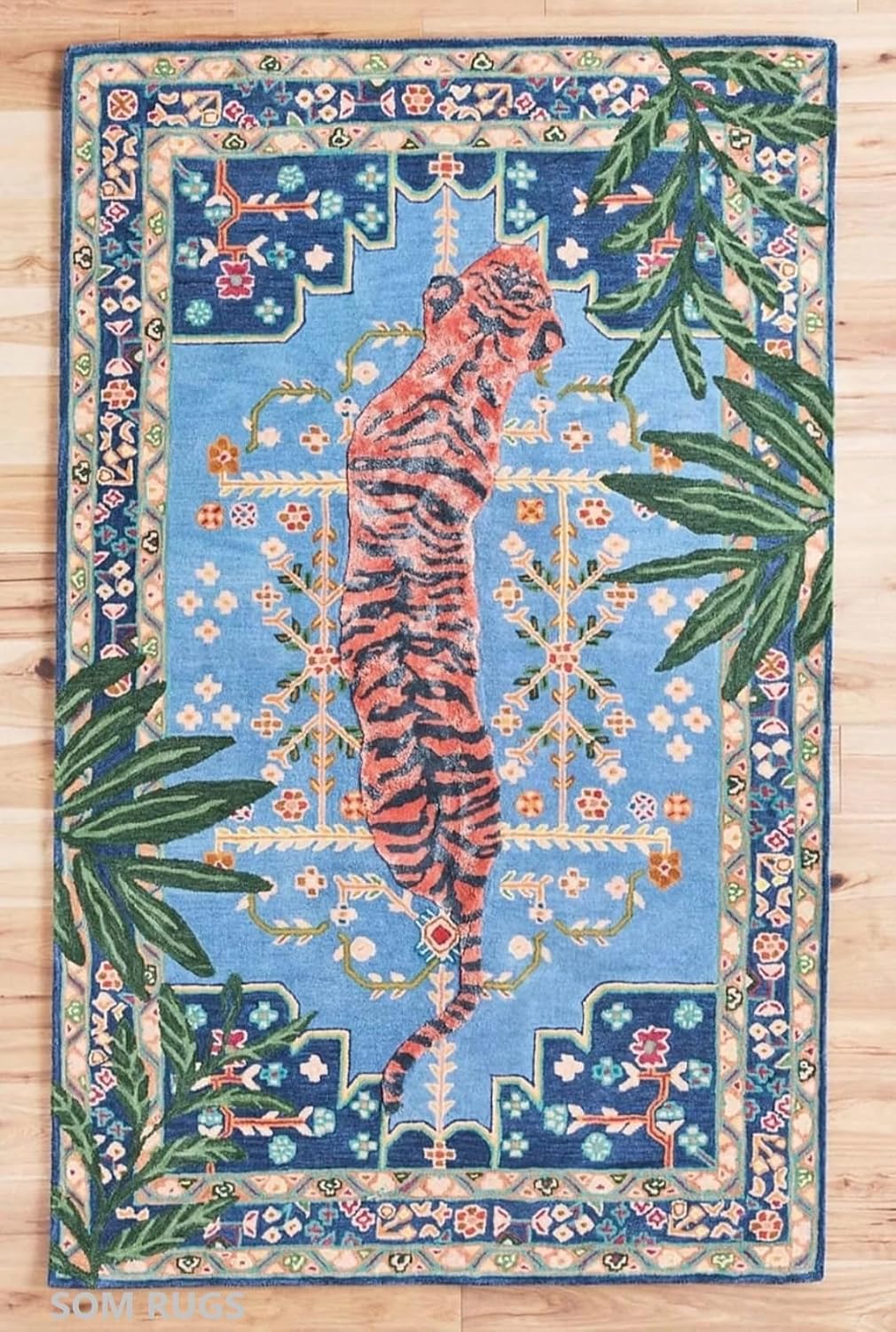 Bengal Tiger Tufted Wool Rug, Hand-Tufted Large Animal Design, Multi-Colored for Living Room, Bedroom, or Kitchen (7x10 Feet)