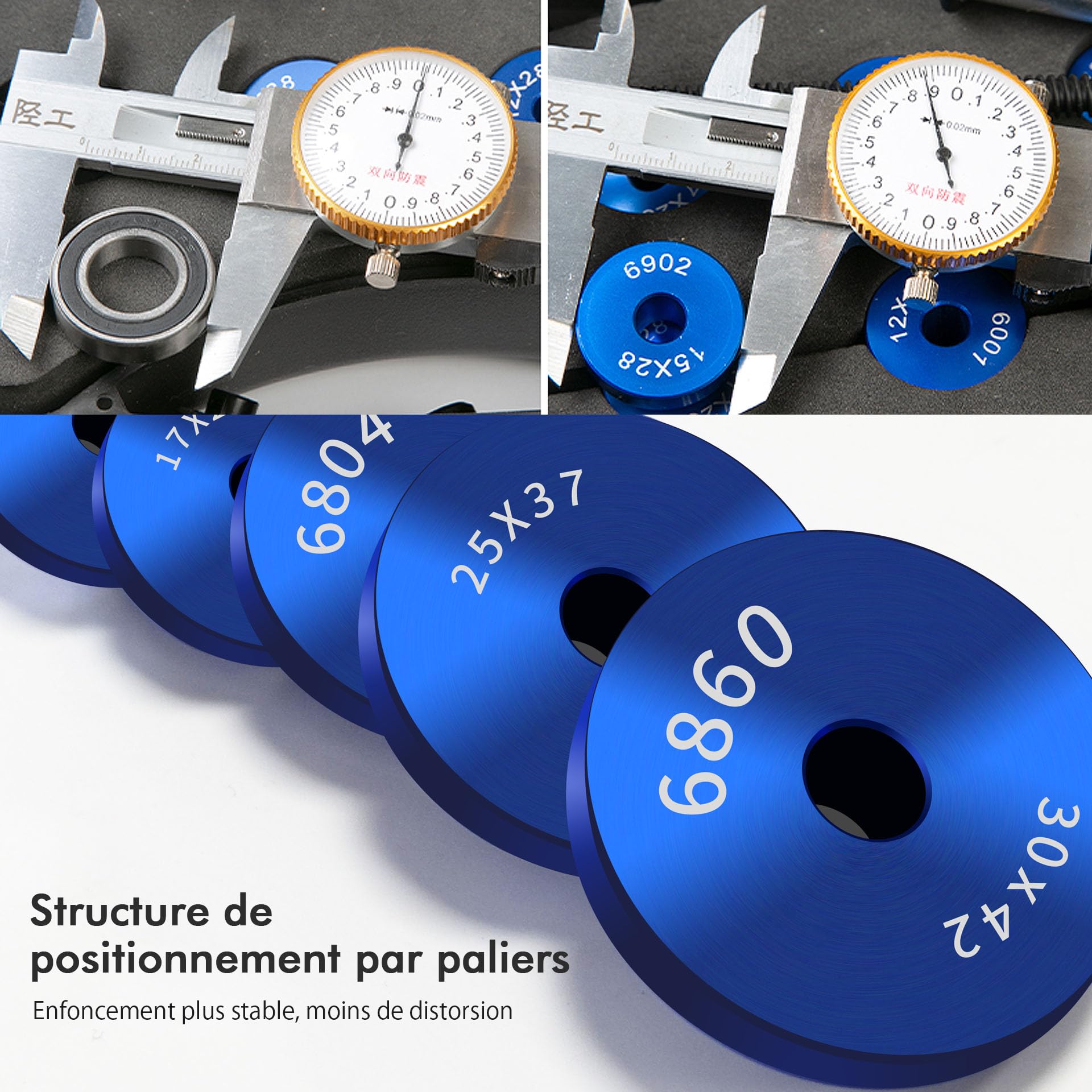 Mimoke Kit d'outil de presse à roulement de vélo professionnel, Ensemble d'installation de roulement de moyeu et de boitier de pédalier, Alliage d'aluminium usiné CNC