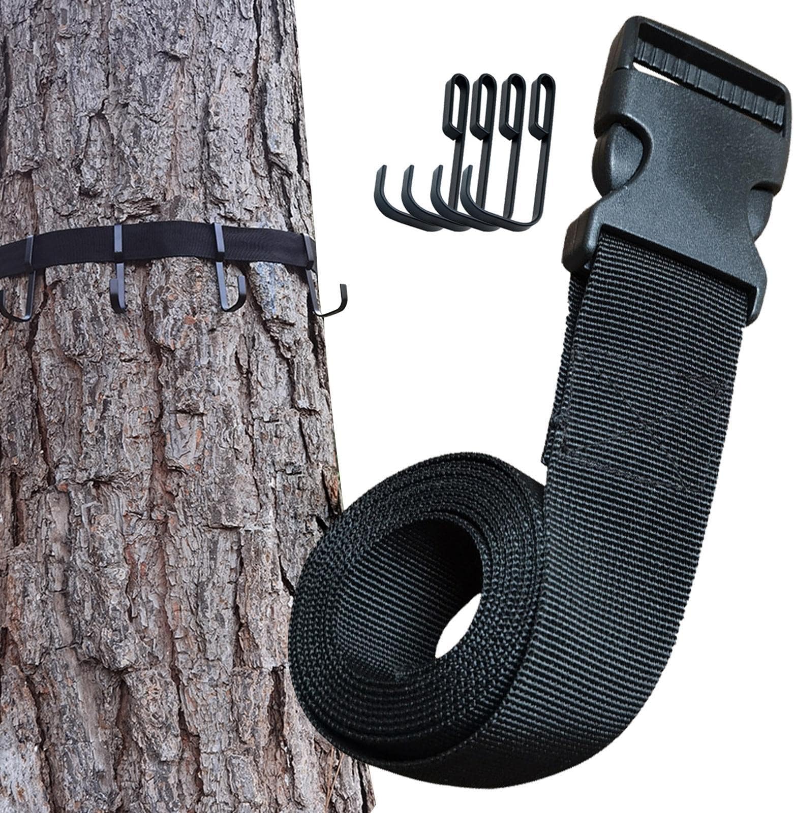 Gear Hanger,Black Treestand Strap Multi-Hook Hangers Hunting Gear Tree Holder - Multi-Hook Accessory Holder for Hunting Gears Bow Quiver Tree Saddle Binoculars Hunting Accessories