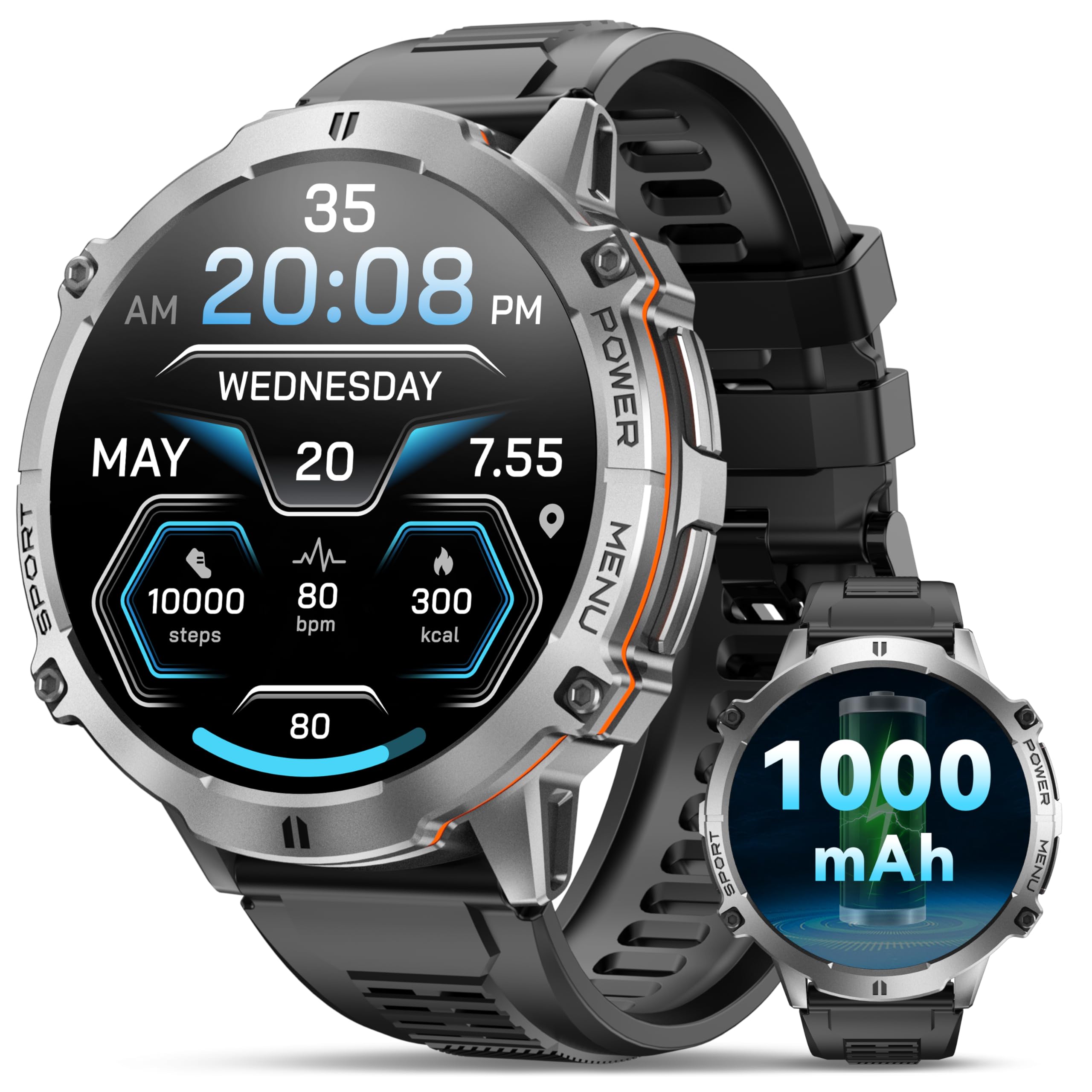 OUKITEL Orologio Smartwatch Uomo 1,73” AMOLED – Chiamate Bluetooth, Batteria 100 Giorni, Cardiofrequenzimetro, SpO2, 5 ATM