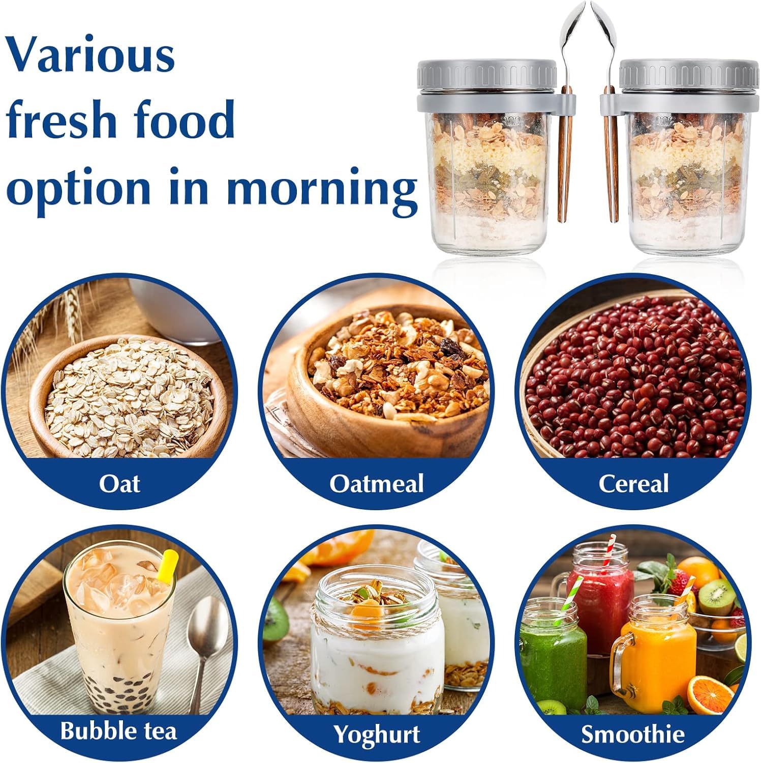 Glass Overnight Oats Containers - Leak-Proof & with Spoons -4
