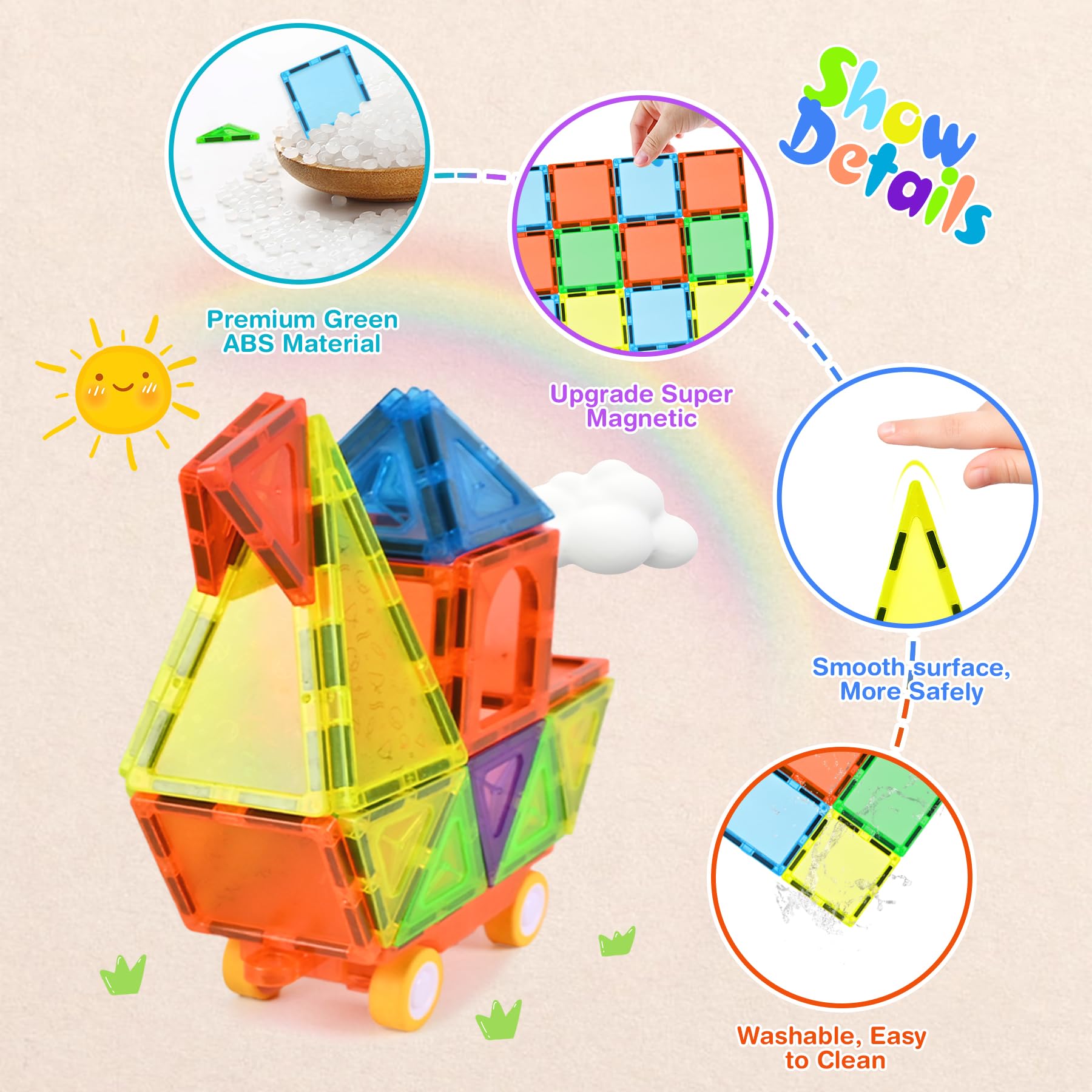 NAETANY Blocchi Magnetici per Bambini 122 pezzi Costruzioni Magnetiche Giocattoli Magneti per Bambini Montessori per Ragazzi Giochi per Bambini di 3 4 5 6 7 8 Anni