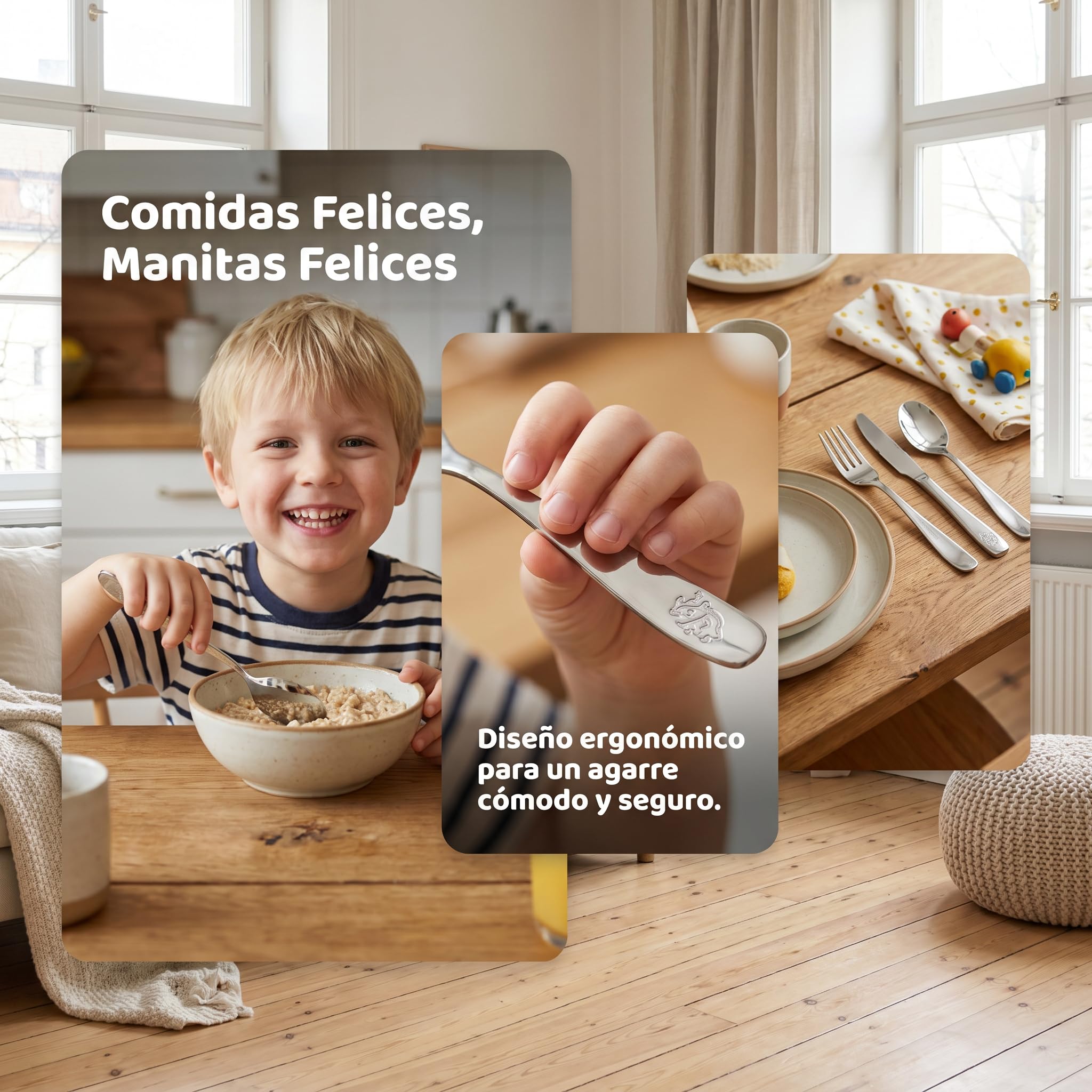 Cubiertos Infantiles Personalizados con nombre grabado, Set de Cubiertos Infantiles en Acero Inoxidable con Personalización.