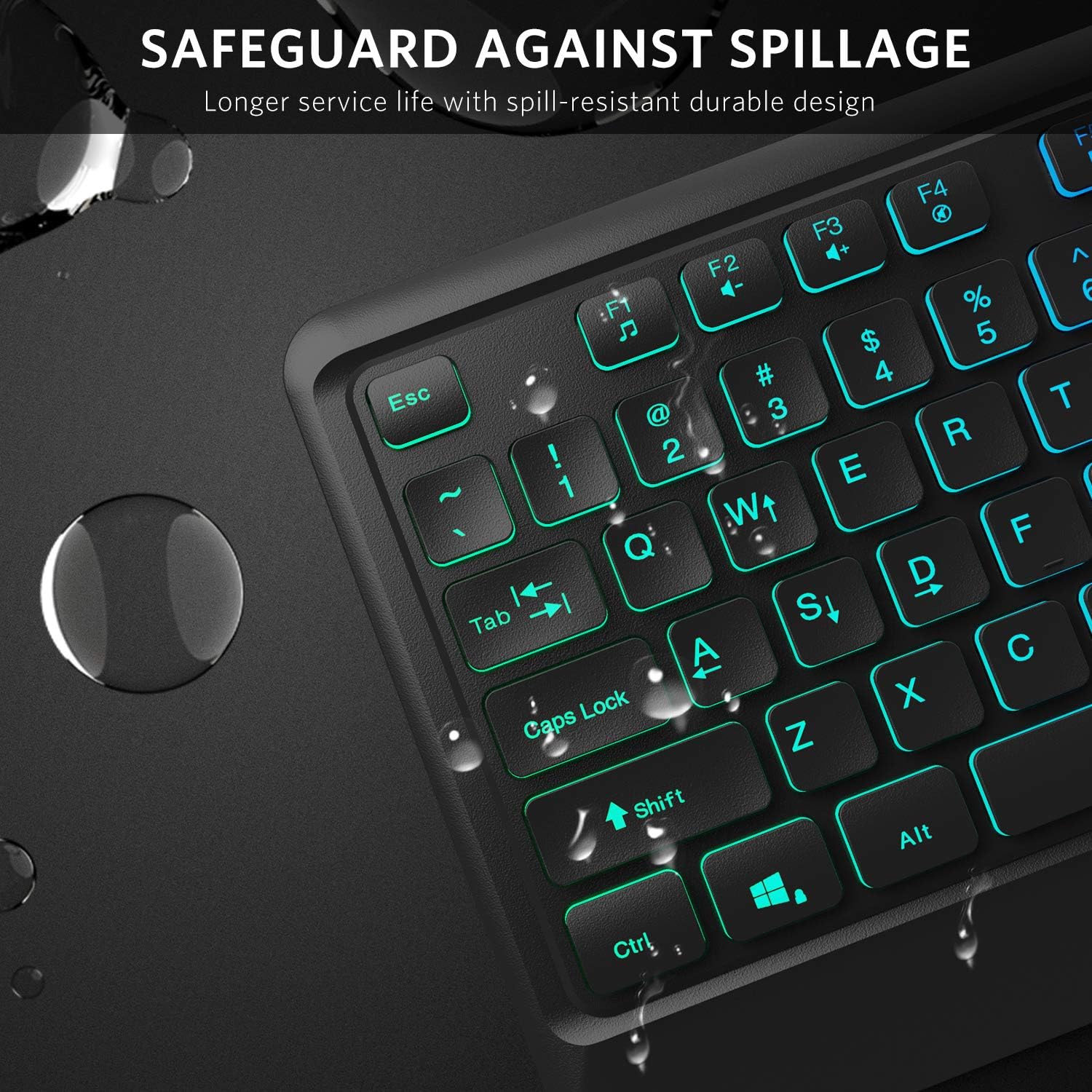 FIODIO Membrane Gaming Keyboard, USB Wired Keyboard with Rainbow Backlit, 104 Comfortable Quiet Silent Keys, 26 Anti-Ghosting Keys, Spill Resistant, Multimedia Control for PC and Desktop Computer : Everything Else