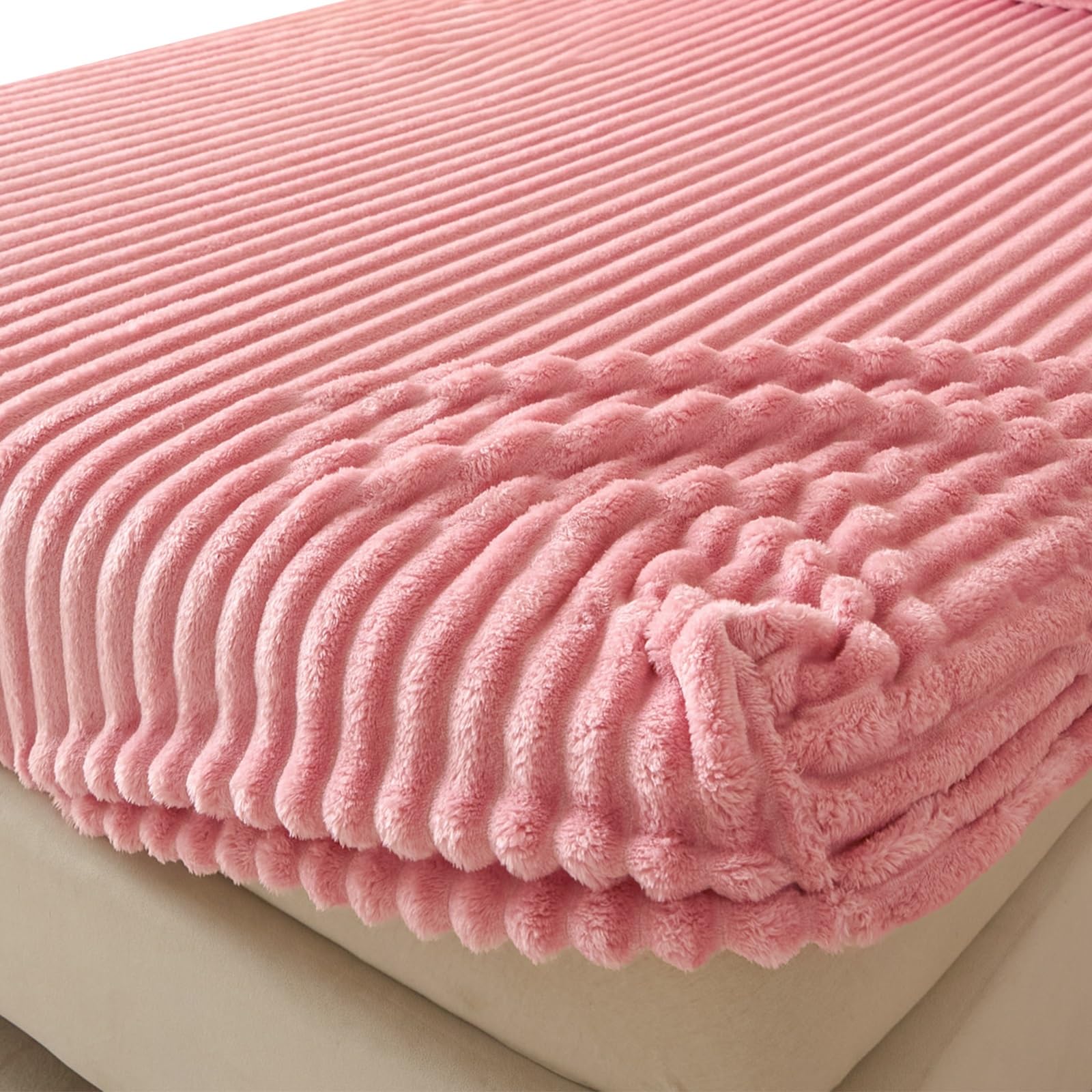 Plüsch Spannbettlaken Cord Bettlaken Winter Leintuch Flauschig Bettbezug Warm Spannbetttücher Spannleintuch Spannbetttuch(Light pink,180x200cm)