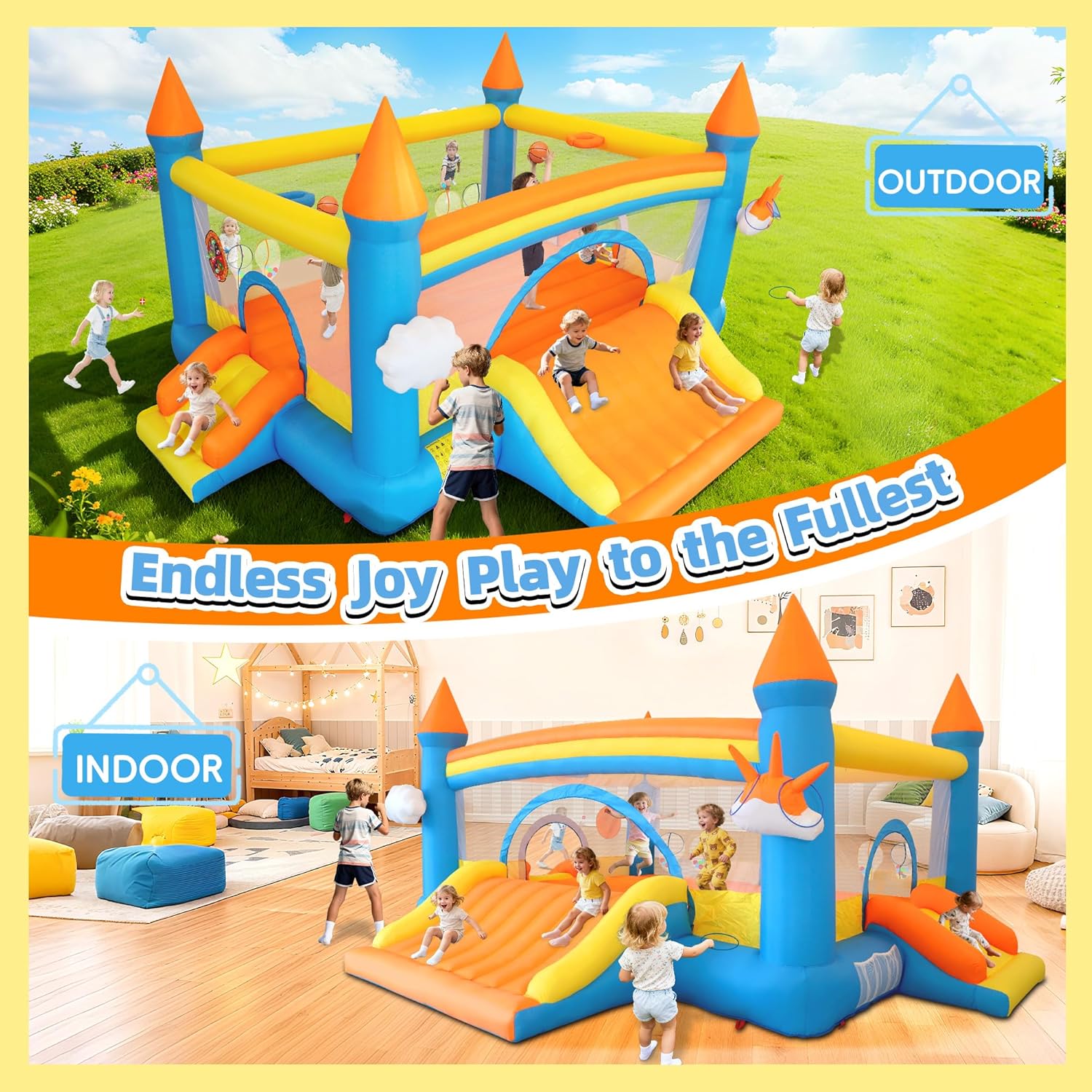 Large Bounce House for Big Kids, 19.2x14.8x8FT Inflatable Jump House with 3 Slides, Big Bouncer with 650W Blower, Dual Basketball, Ball Target, Boxing, Giant Bouncy Castle Hold 6 Kids Party