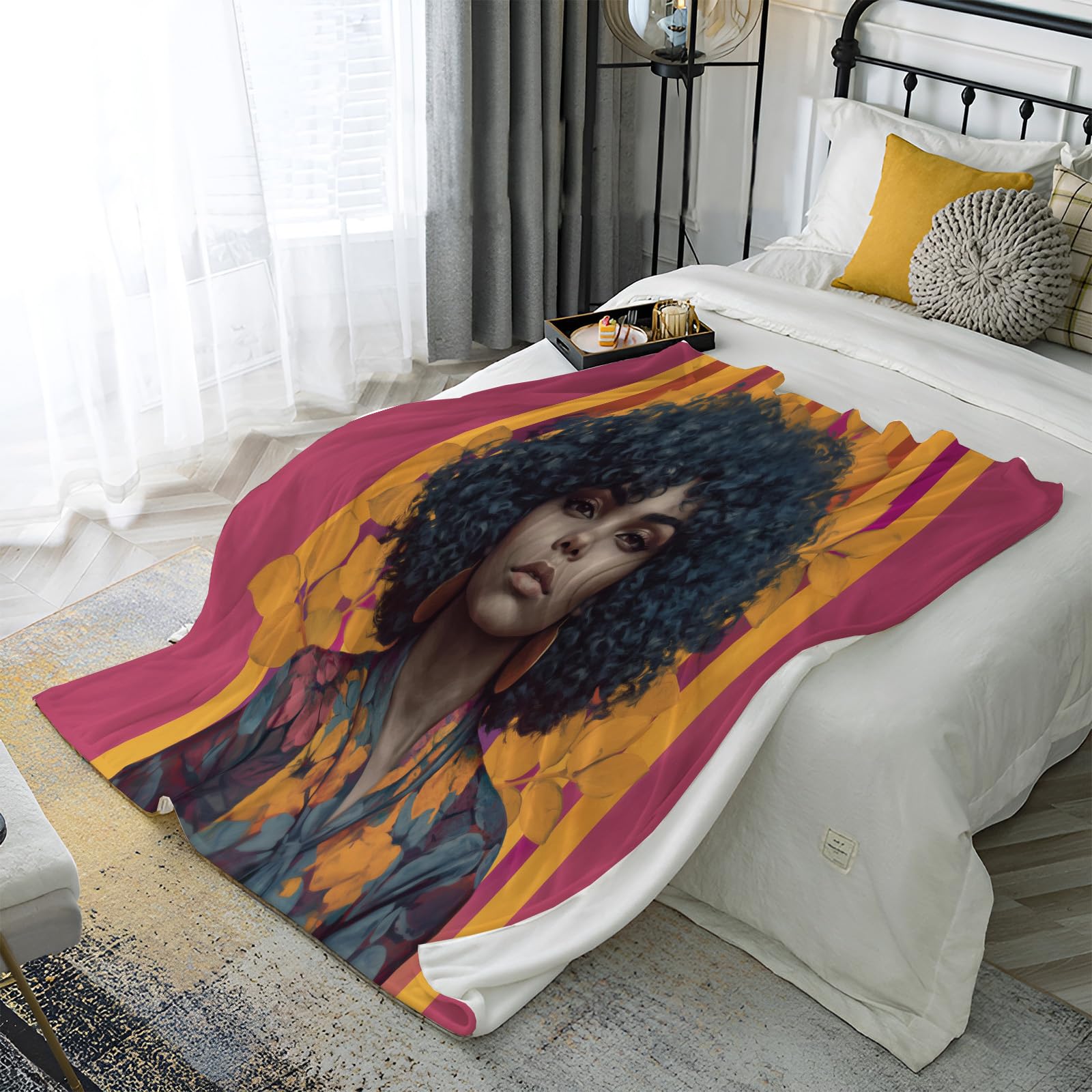 Plaid 3D femmes asiatiques en flanelle violette 220x240cm