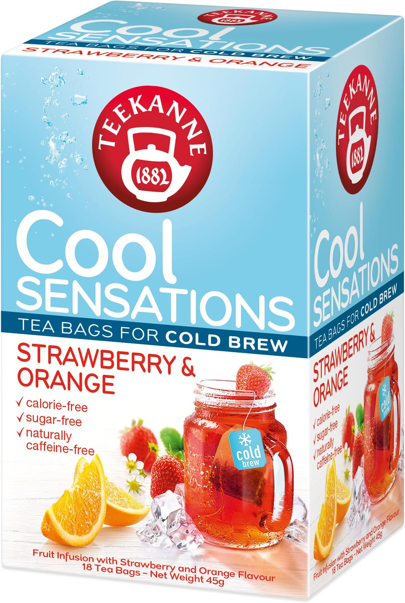 Teekanne Strawberry & Orange Cold Brew TeaInfusion Ice Cool Sensations All Natural Real Fruit with Hibiscus Rosehip Apple 18 Teabags