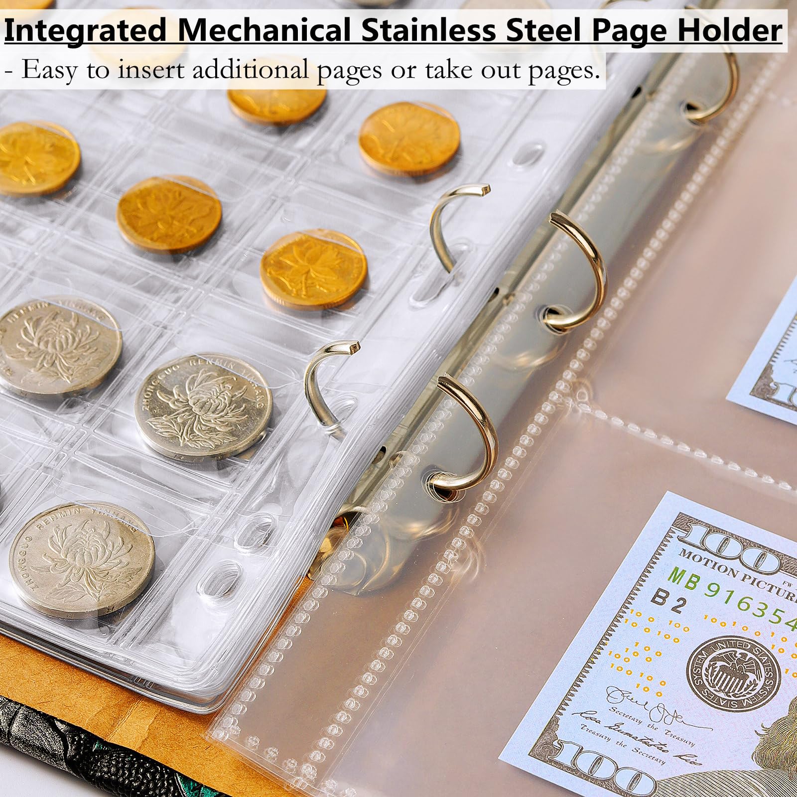 Coin Collection Book Holders for Collectors Coin Collection Supplies,386 Pockets Coin Collectin Books for Coin Display Storage & 15 Dollar Bill Sleeves Currency Album,Coin Collection Album Case Binder - Image 4