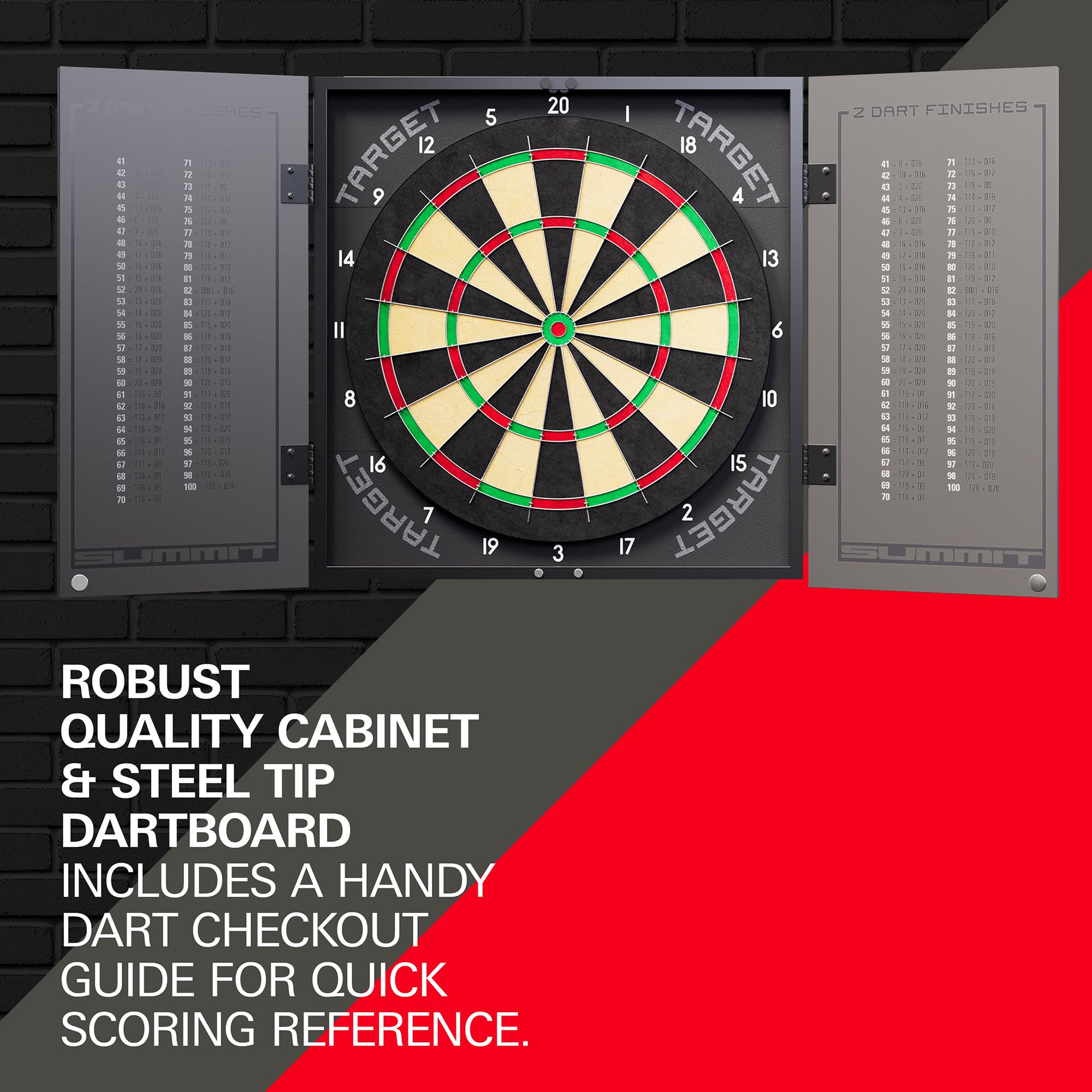 Target Darts Summit y Home Gabinete y Juegos de Dianas | Juego Completo de Dardos | Incluye Armario y Diana, Latón con Punta de Acero | Summit Incluye 1 Mes de Suscripción a la Aplicación Dartcounter