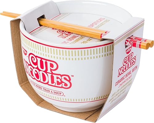 Miniatura 8 de Silver Buffalo Nissin Classic Cup Noodles Logo Mucho más que una sopa de cerámica Ramen Tazón de arroz con palillos, apto para microondas, 20 onzas