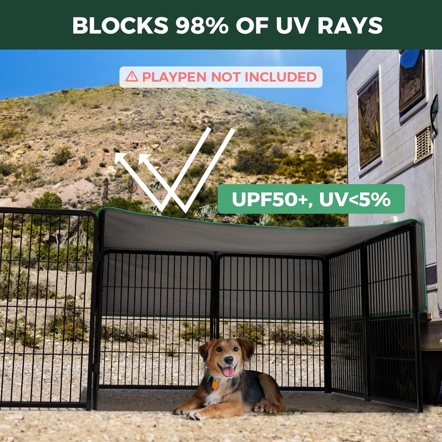 FXW Sun Shade Specialized for FXW Dog Playpen (Not Suitable for Other Brands), Fits for 24" H Rollick/Instant Dog Playpen│Patent Pending (Playpen not Included)