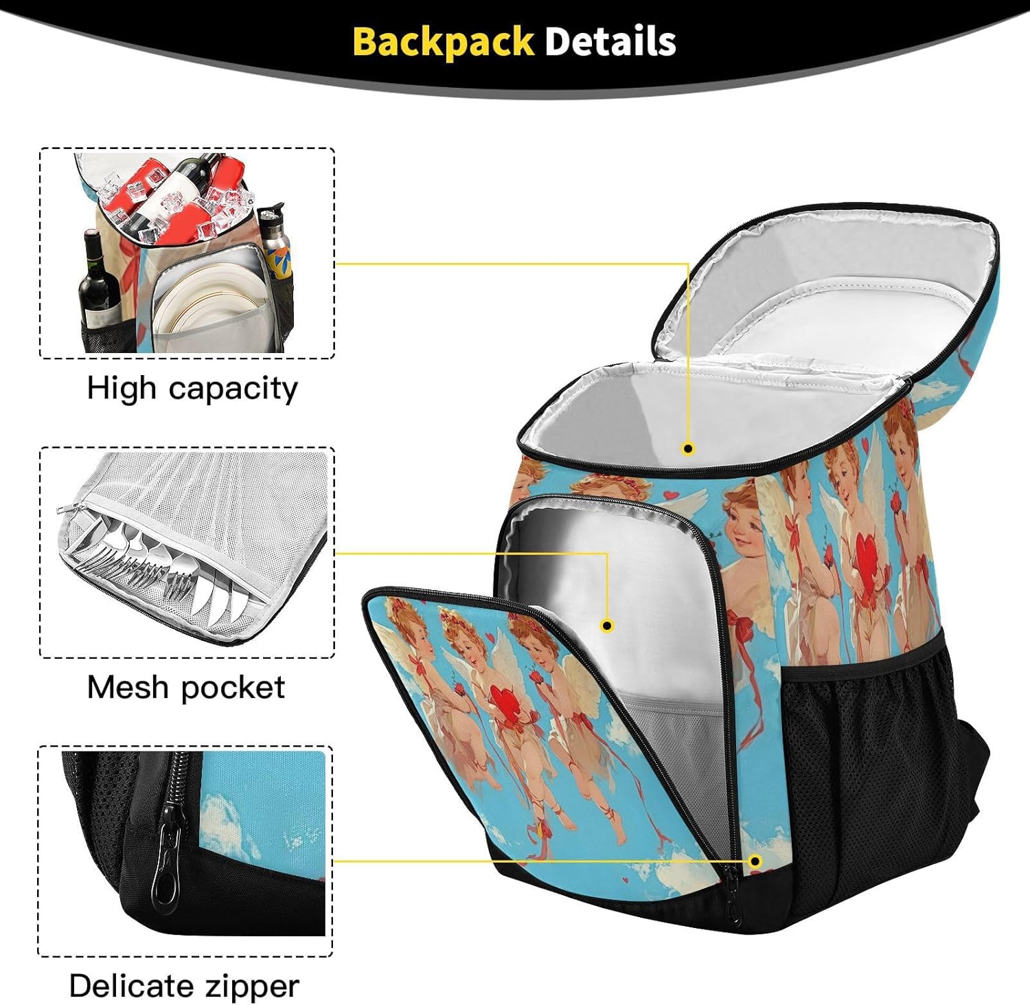 Three Angels Cooler Backpack 36 Cans Leakproof Waterproof Backpack Cooler Bag Beach Accessories Travel Camping Fishing Backpack for Women Men