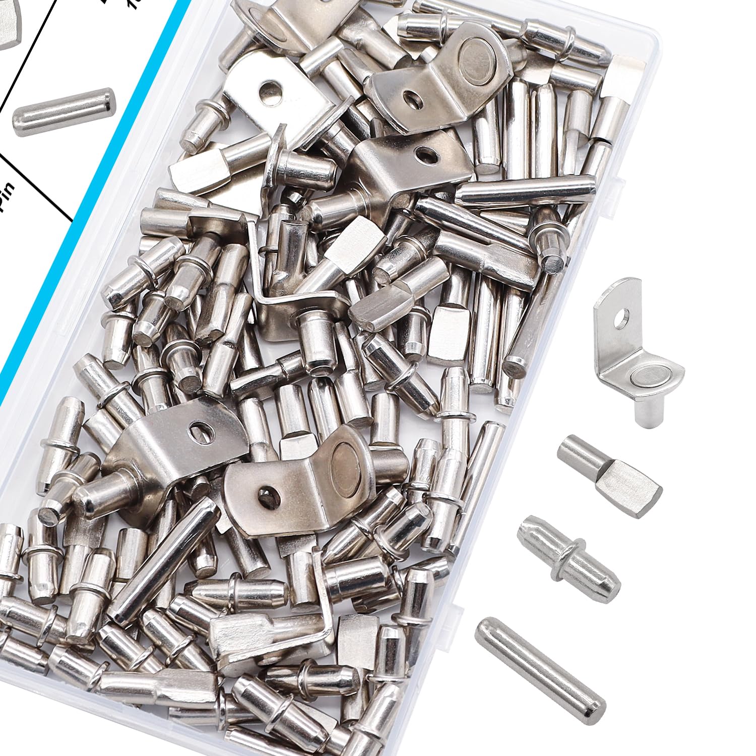 100PCS 4 Styles Shelf Pins Kit - Nickel Plated Shelf Bracket Pegs & Shelf Support Pins,Dowel Pin and Shelf Holders for Shelves Cabinet Furniture Closet etc — Amazon image 6