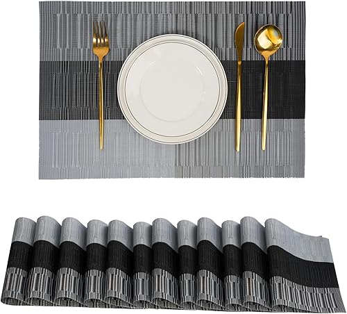 Miniatura 17 de Juego de 8 manteles individuales, antideslizantes, tejido de PVC, fáciles de limpiar, resistentes al calor, para cocina, comedor, decoración Caqui