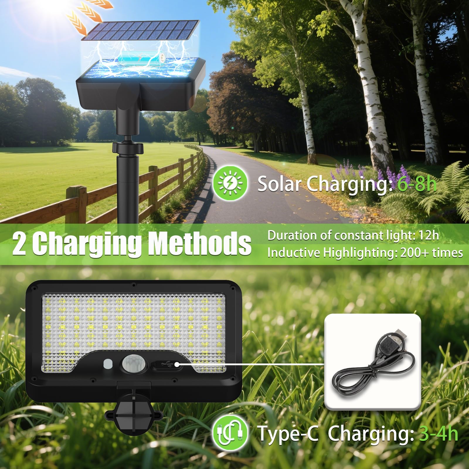 Solarlampen für Außen Garten: IP65 Wasserdicht Solarleuchten Garten mit Bewegungsmelder USB & Solar - 3 Helligkeitsstufen Hof Eingangstür Gehweg (4 Stück)