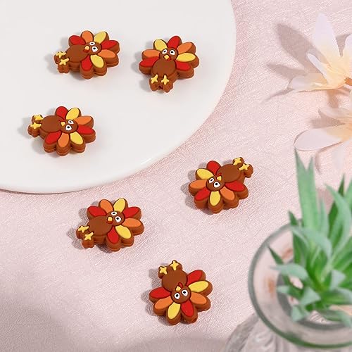 Miniatura 5 de CHGCRAFT 10 cuentas de silicona con forma de pavo para manualidades, collares, pulseras, llaveros para hacer manualidades hechas a mano, chocolate