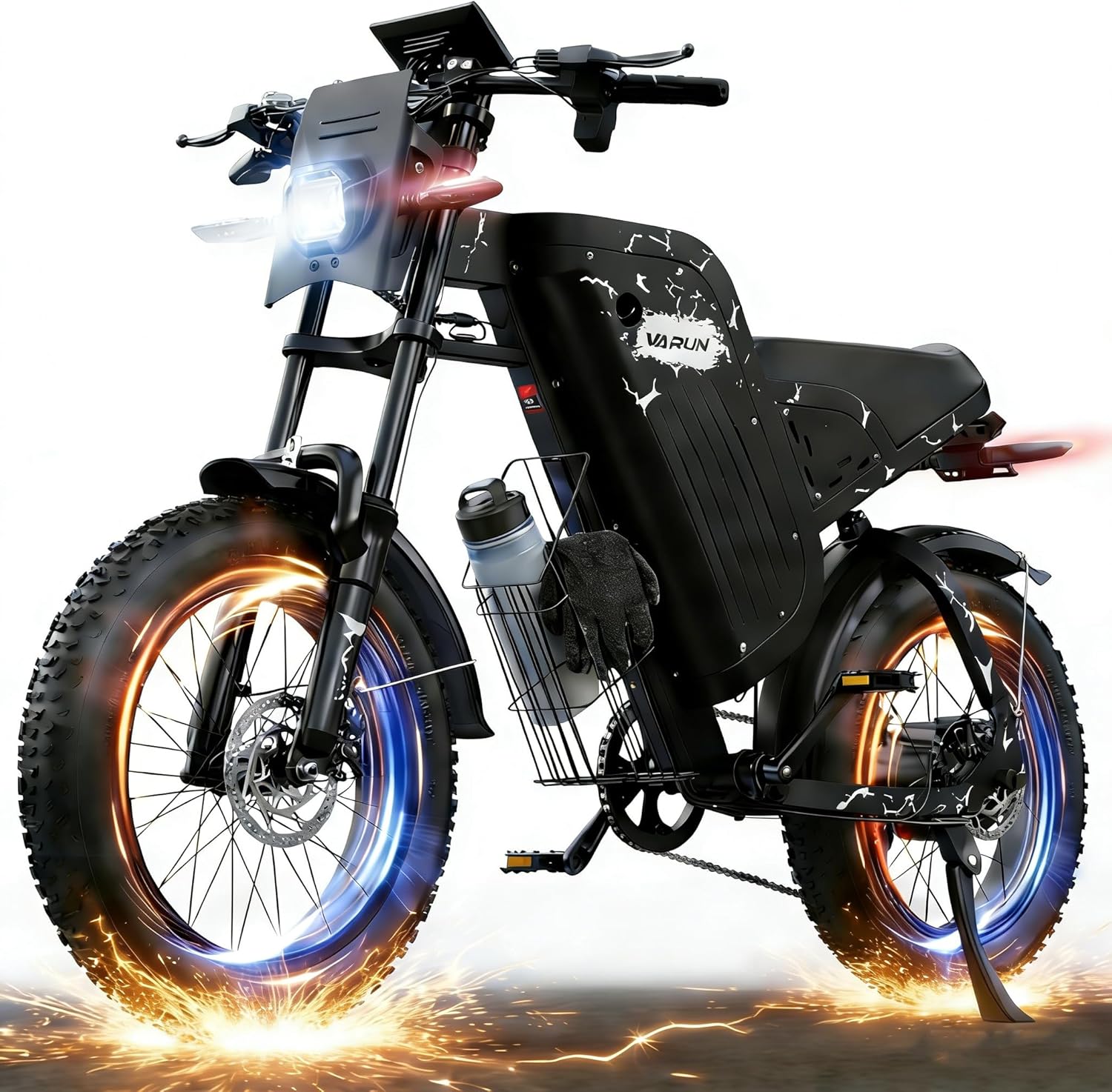 VARUN Xplorer Raptor Electric Dirt Bike for Adults- Peak 1000W,Up to 60/87+Miles & 28MPH,20.8/31.5Ah Battery, 20" Fat Tires, 7-Speed All-Terrain E-Bike with Suspension, LED Lights & Turn Signals