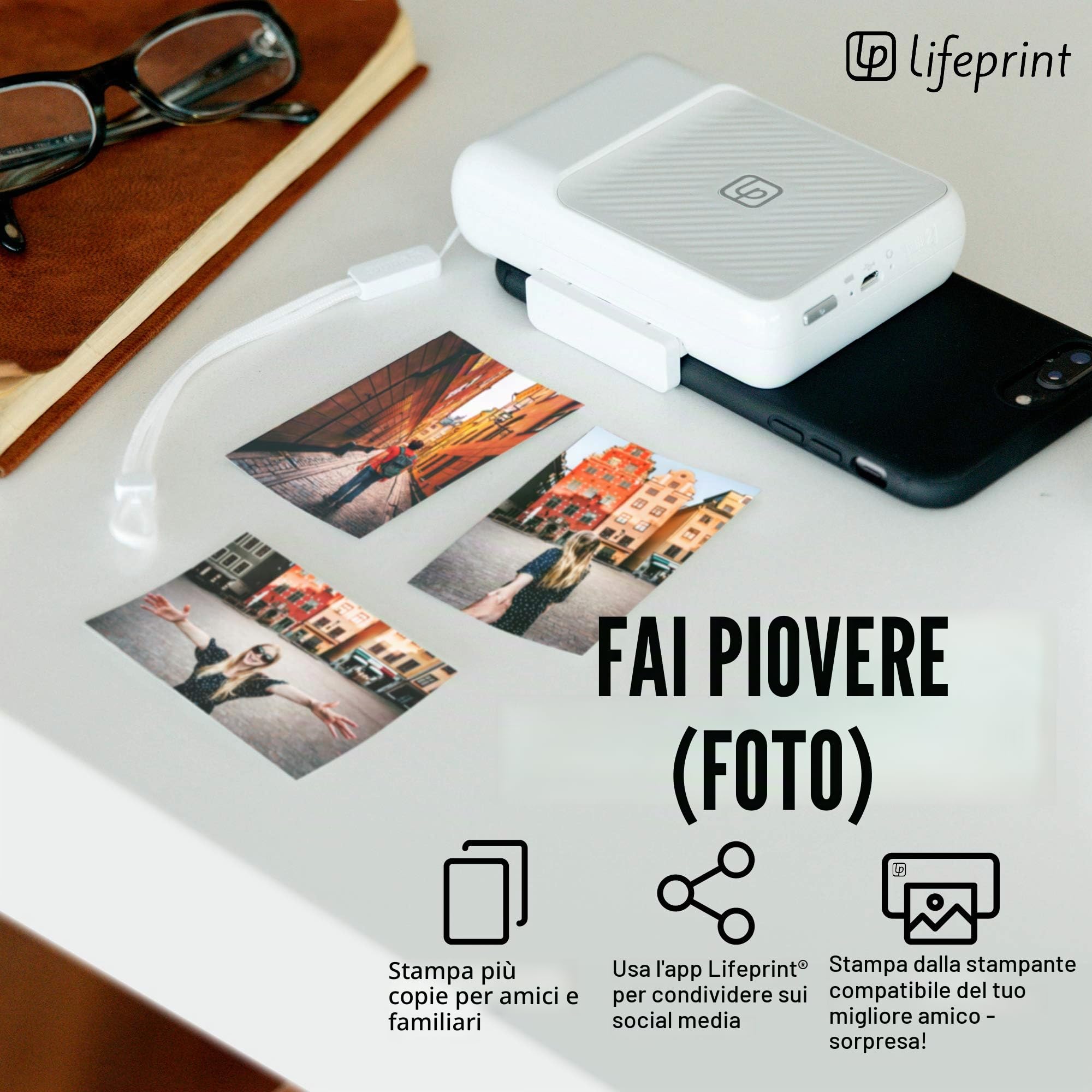 Lifeprint LP003-1 Instant Printer - Bluetooth Printer, Turn Your Smartphone Into an Instant camera, Android Compatibility - White, 2x3