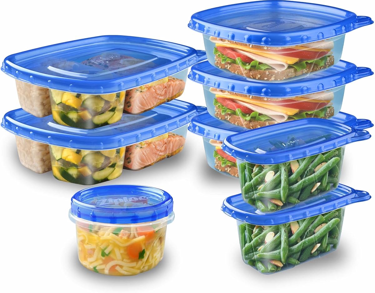 Ziploc Contenedores de preparación de comidas para almacenamiento de alimentos, reutilizables para organización de cocina, aptos para lavavajillas, paquete de almuerzo, 8 unidades
