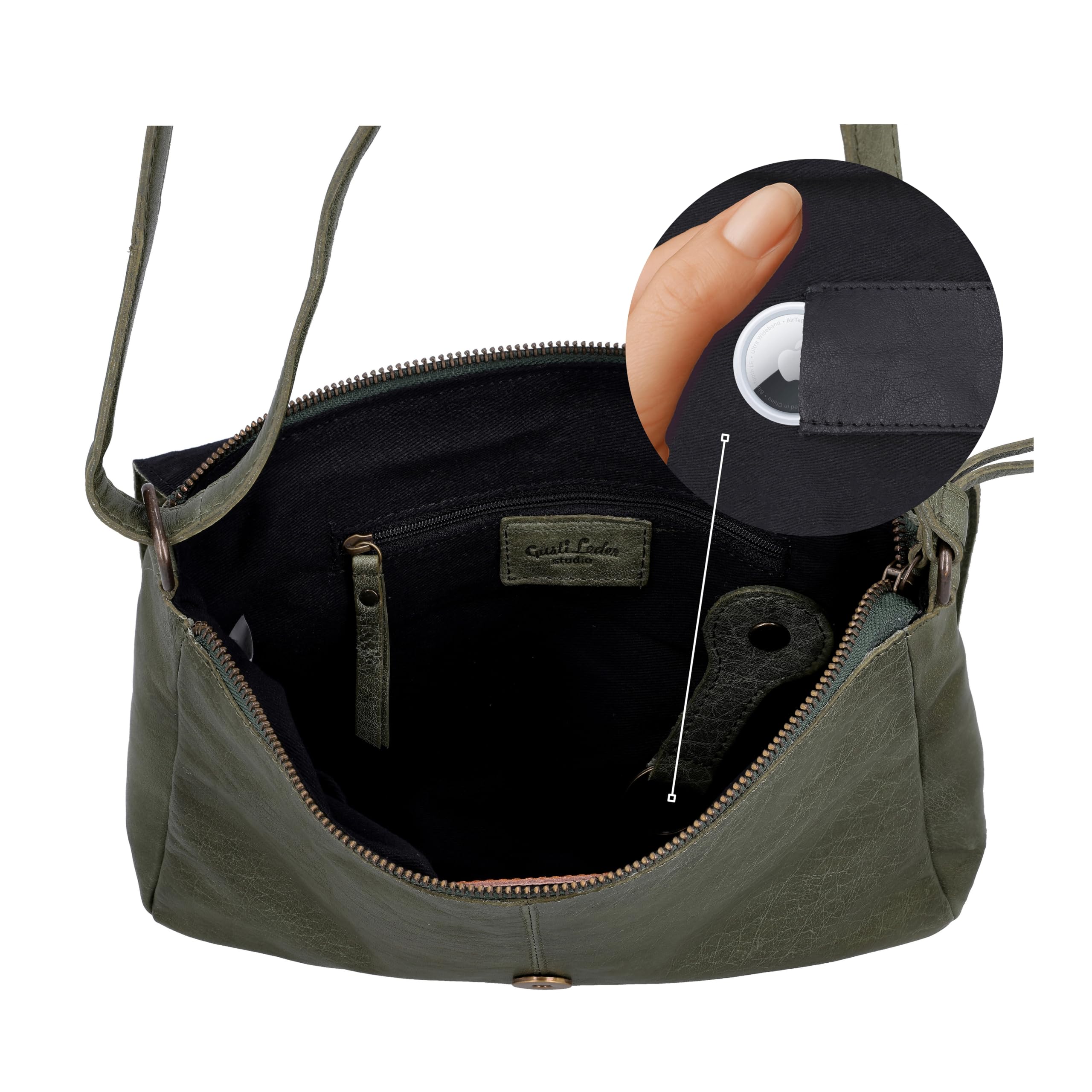 Gusti Leder Maisie - Borsa a tracolla da donna in vera pelle, stile vintage, con cerniera e tracolla