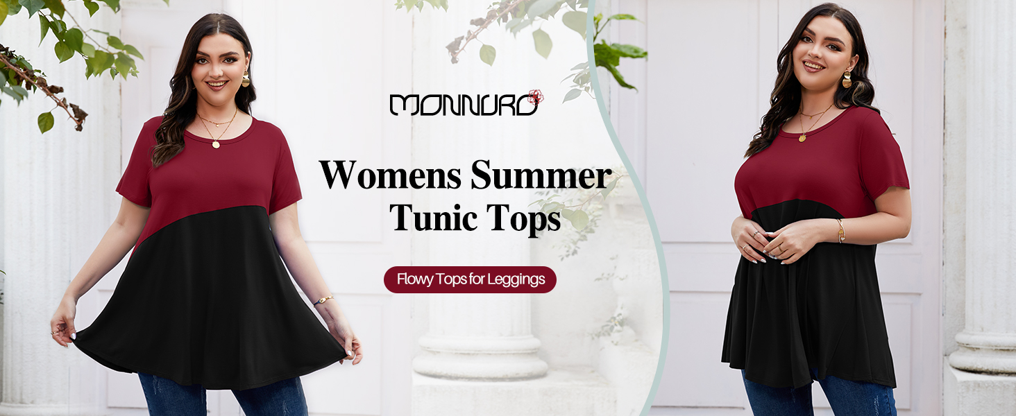 MONNURO Plus Size Women's Short Sleeve Color Block Tunic Top - Loose Casual Summer Tee For Leggings - View #4