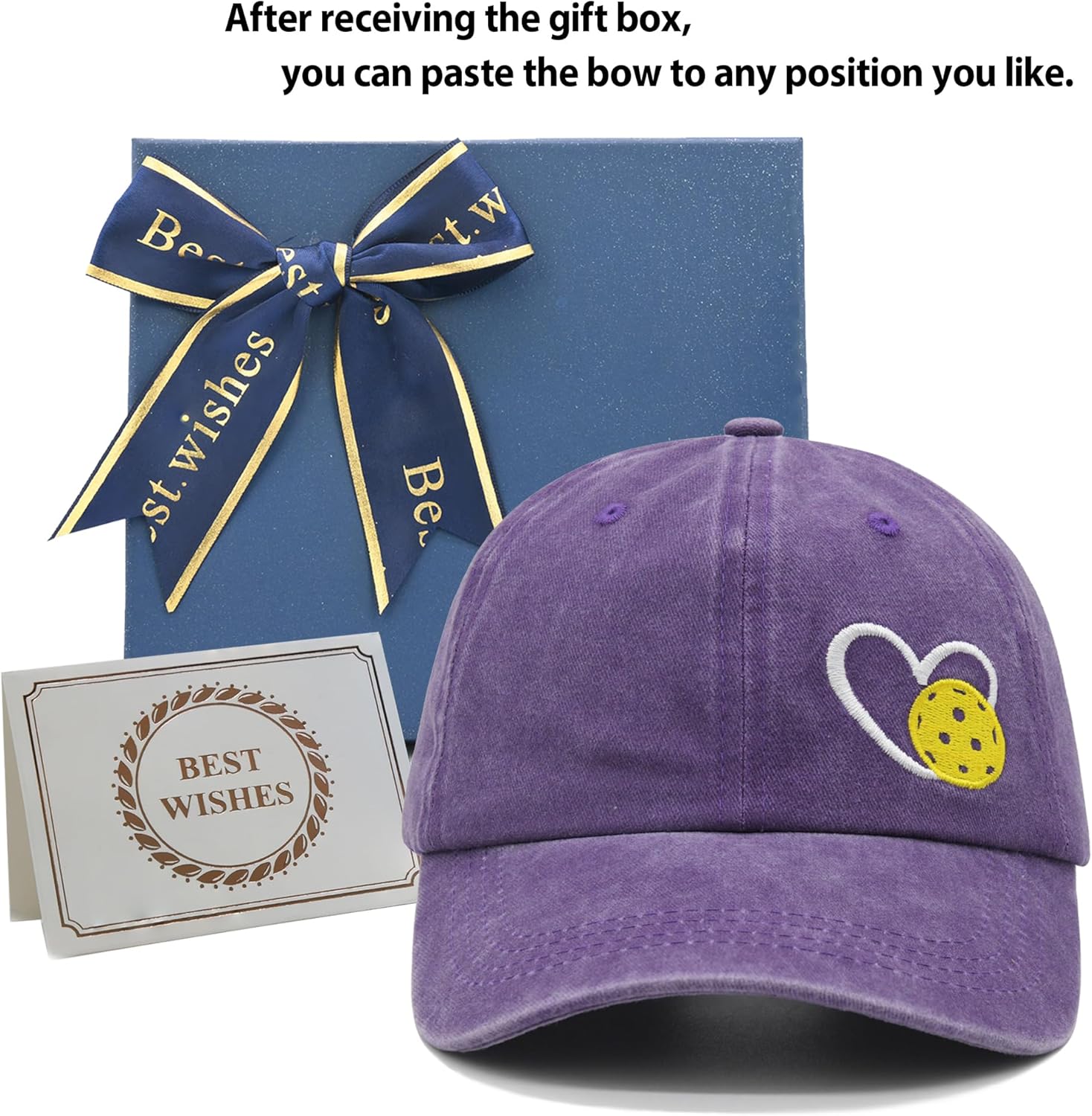 Pickleball Hat with Gift Box, Pickleball Gifts for Women Men, Adjustable Embroidered Heart Baseball Cap - Image 2