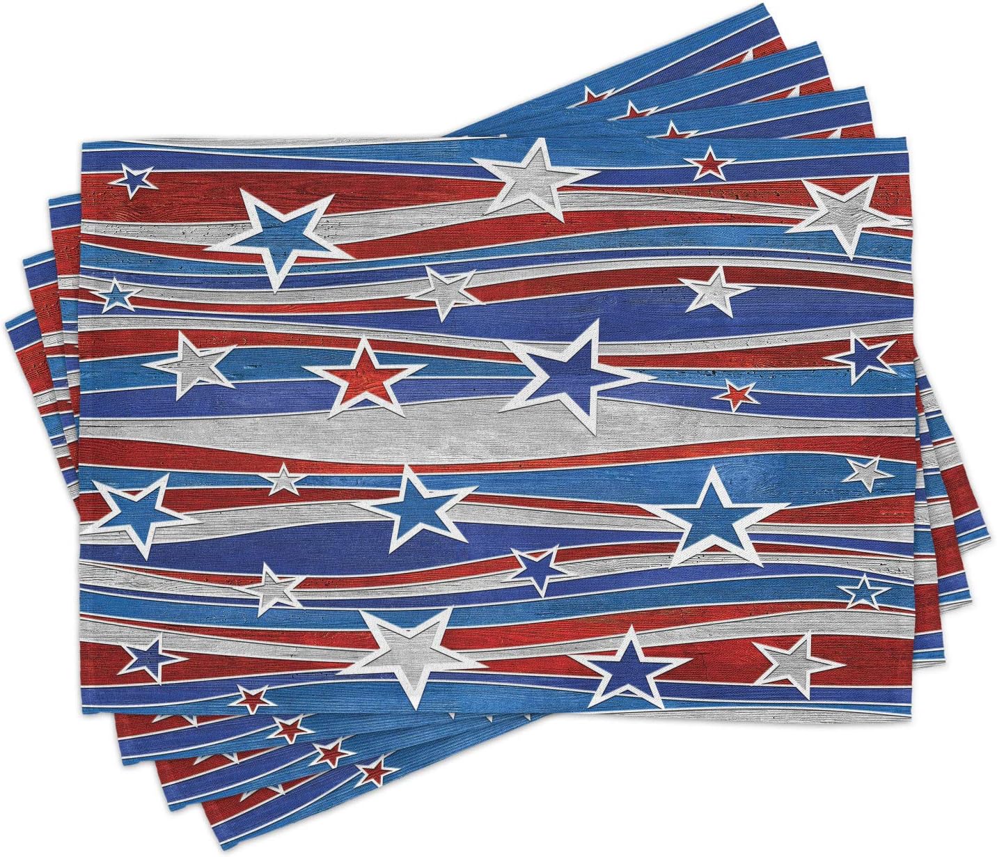 Ambesonne Rustic Place Mats Set of 4, Abstract Design Pattern of Patriotic American Flag USA National Image, Washable Fabric Placemats for Dining Table, Standard Size, Red Blue