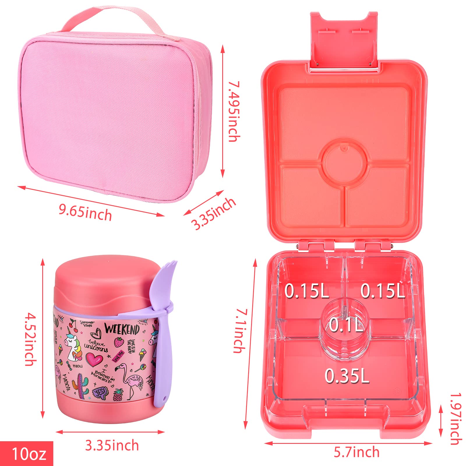 Boîte à Déjeuner Isotherme Pour Enfant - Avec 4 Compartiments Et Récipient Soupe 300 Ml, Anti-fuite, Sans BPA - 2