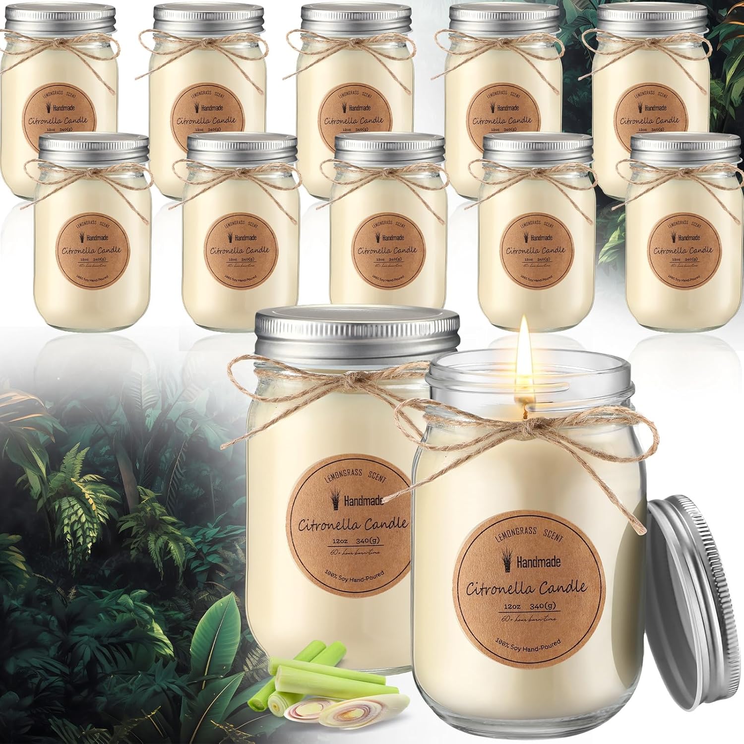 MTLEE 12 Pcs Citronella Candles Outdoor 12 oz Citronella Scented Jar Candles Decorative with Silver Lid for Outdoor Patio Deck Backyard Camping