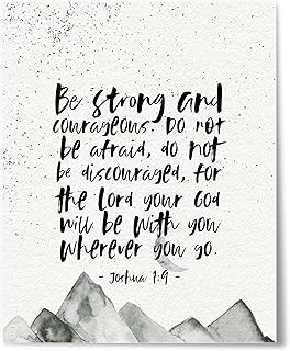 Joshua 1:9, Be strong and courageous, Masculine Christian Wall Art, Modern Bible Verse Decor, 8" x 10" Unframed Poster Print, Modern Scripture Decor