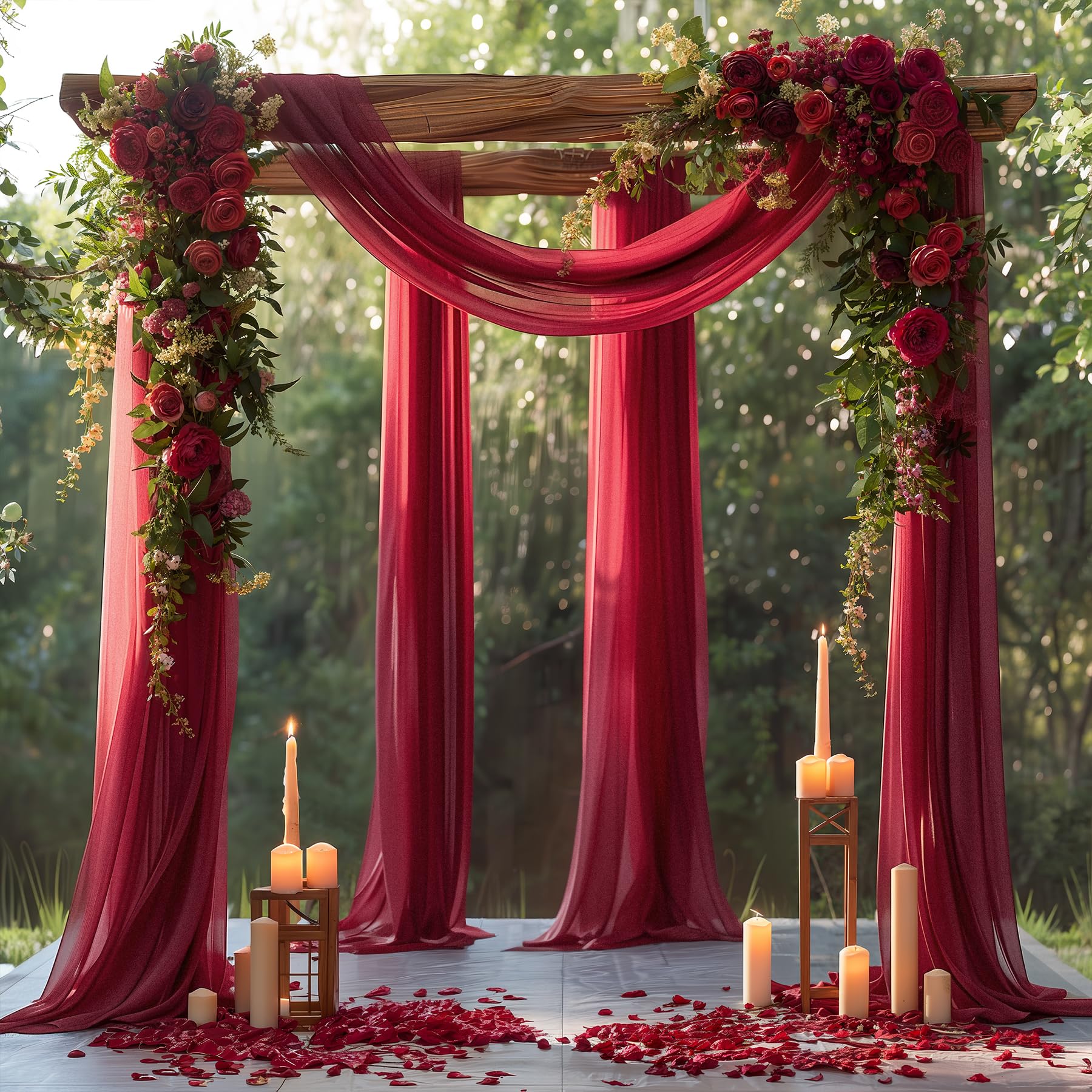 Burgundy Wedding Arch Draping Fabric 2 Panels 30'' x 20FT Red Drapes Sheer Fabric Backdrop Curtains for Christmas Wedding Ceremony Birthday Party Bridal Shower Decoration