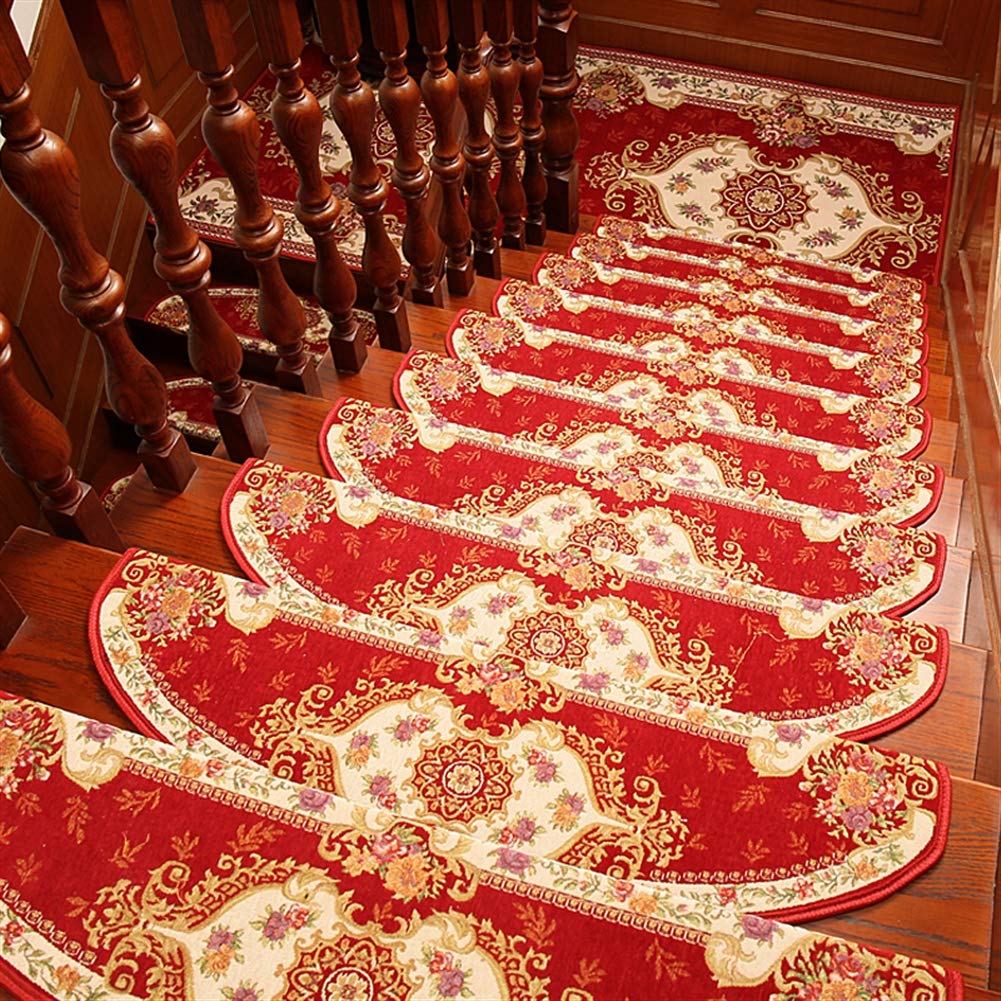 Rutschfeste, waschbare rote Renaissance-Vintage-Stufenmatten mit orientalischem Muster, 2 Stück (24 x 65 cm), rutschfester Teppichläufer für Treppen